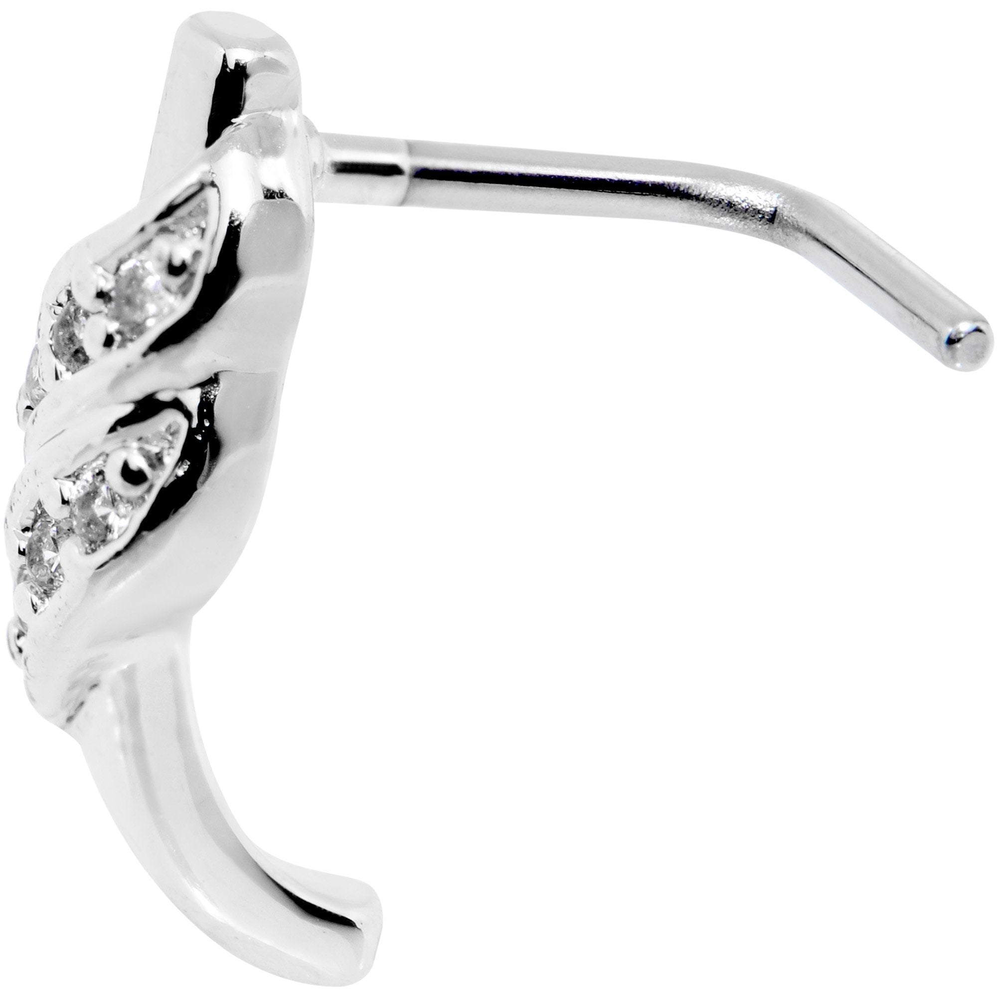 18 Gauge Clear CZ Swish Faux Hoop L Shaped Nose Ring