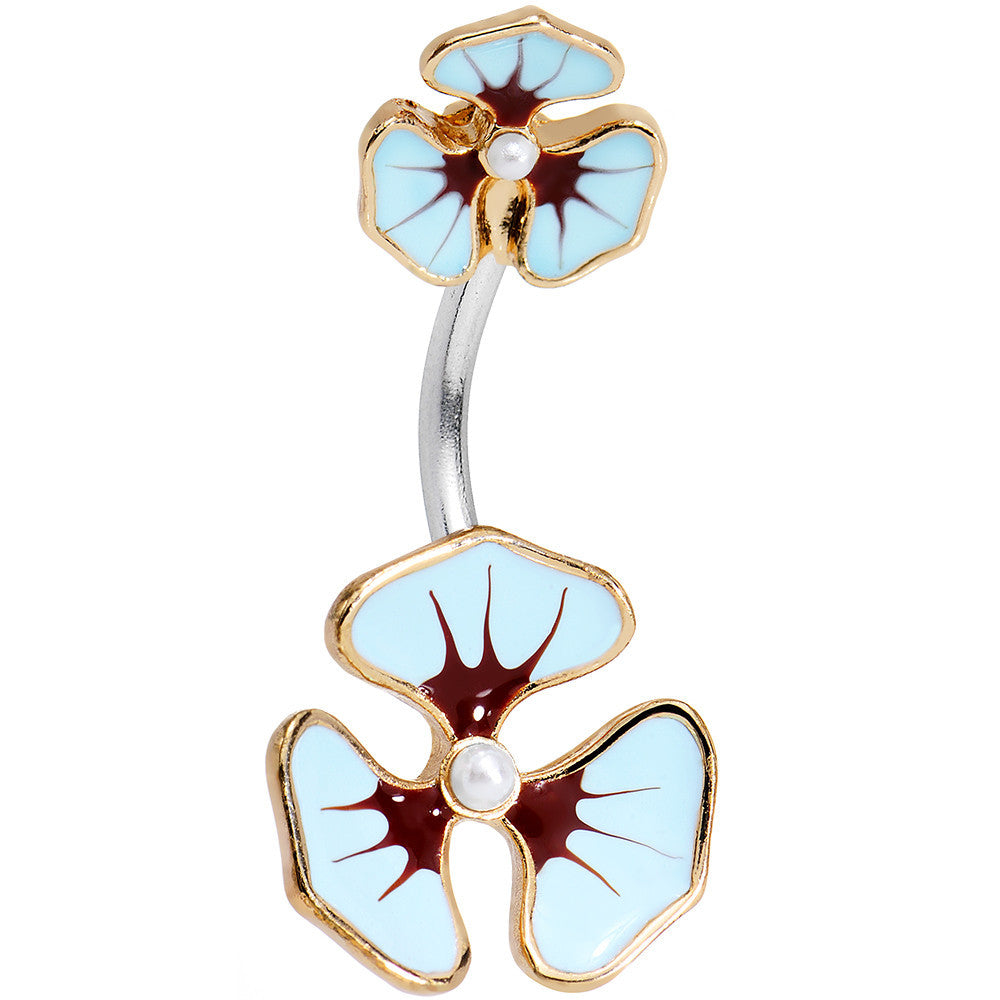 Blue and Purple Hibiscus Flower Double Mount Belly Ring