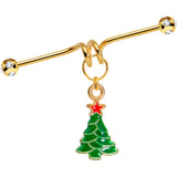Gold Tone Anodized Christmas Tree Star Dangle Industrial Barbell 40mm
