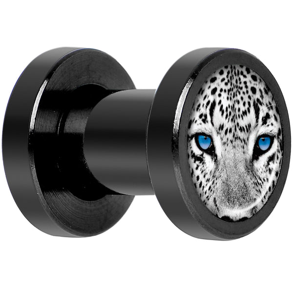 Black White Leopard Eyes Black Anodized Screw Fit Plug Set 4 Gauge