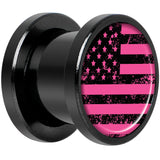 Pink American Flag Black Anodized Screw Fit Plug Set 00 Gauge
