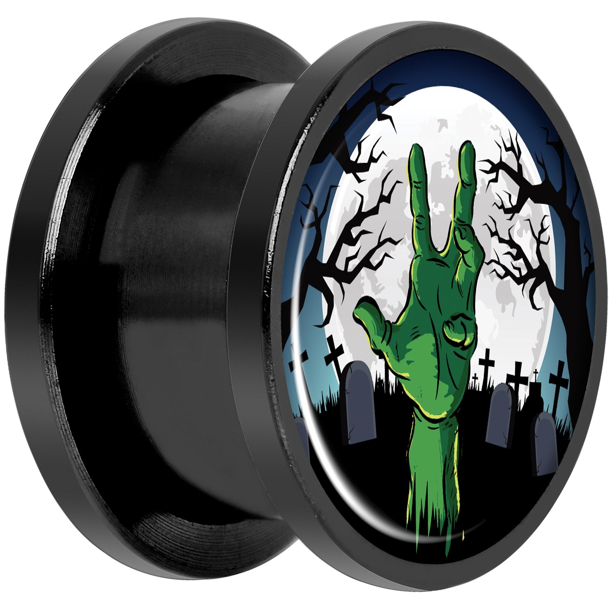 Cemetery Zombie Hand Halloween Black Anodized Plug Set 9/16