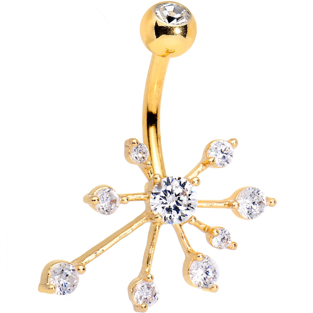 Clear Gem Gold PVD Sun Rays Belly Ring