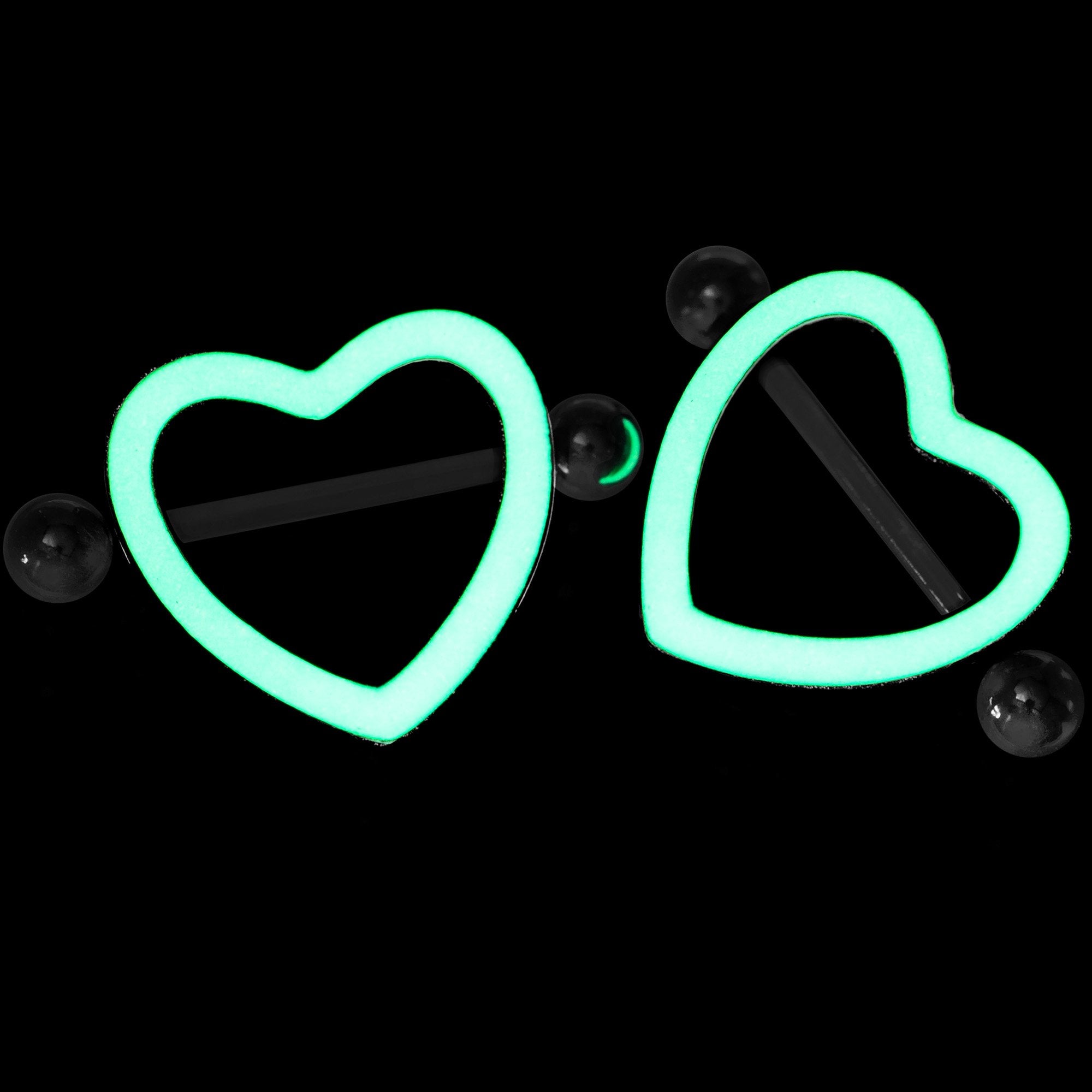 3/4 Green Glow in the Dark Valentine Heart Nipple Shield Set