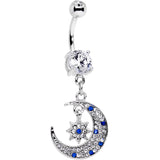 Clear Gem Cool Crescent Moon Dangle Belly Ring