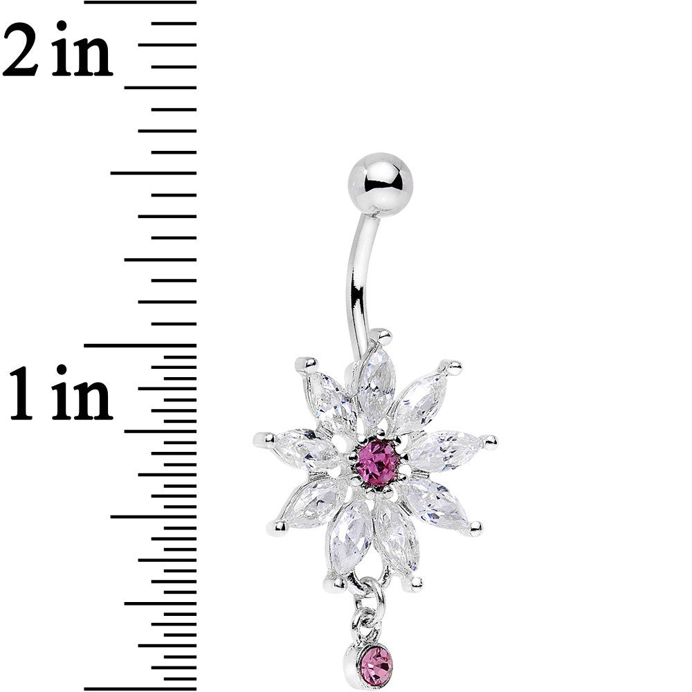 Clear Pink Gem Breathtaking Flower Dangle Belly Ring