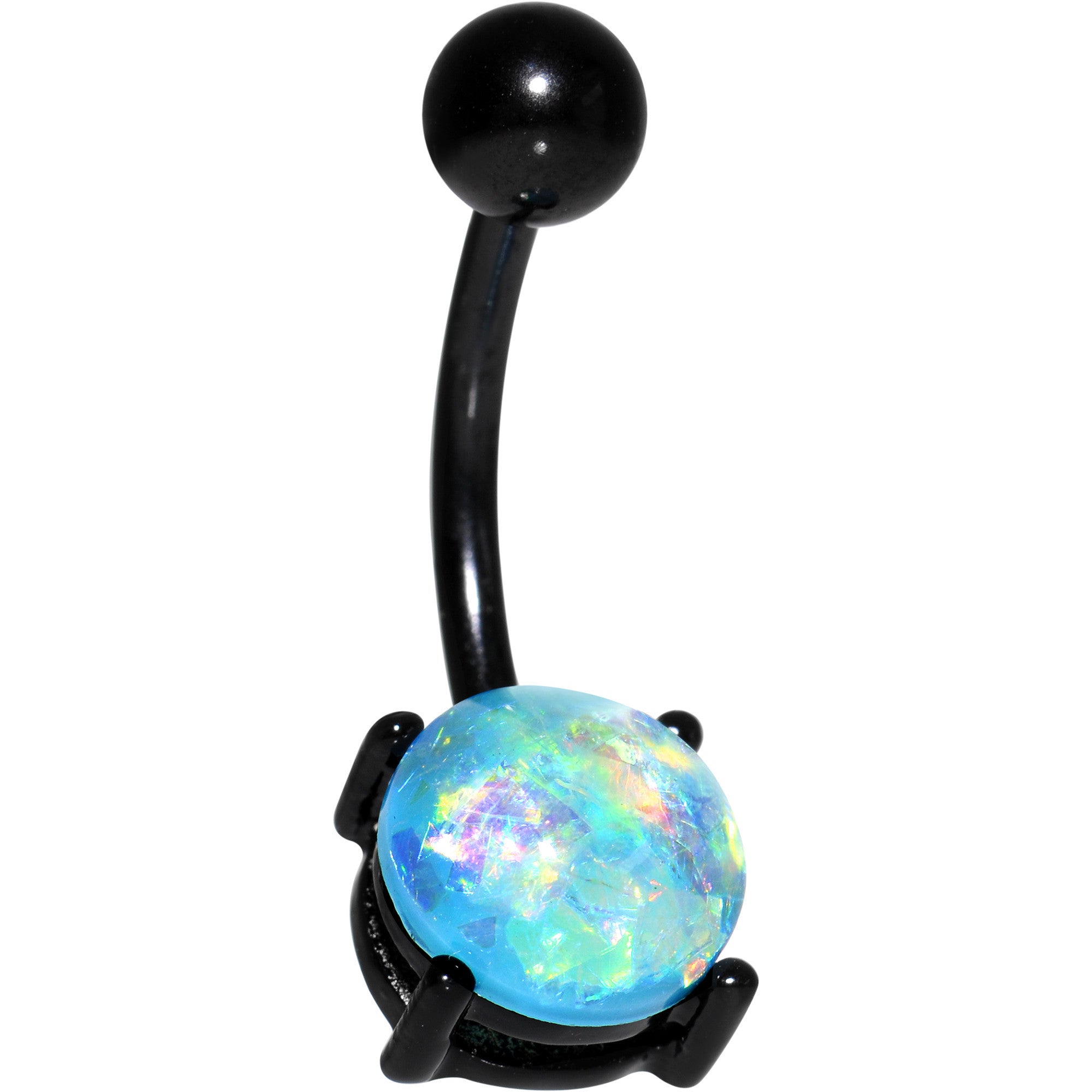 Blue Faux Opal Black Anodized Belly Ring