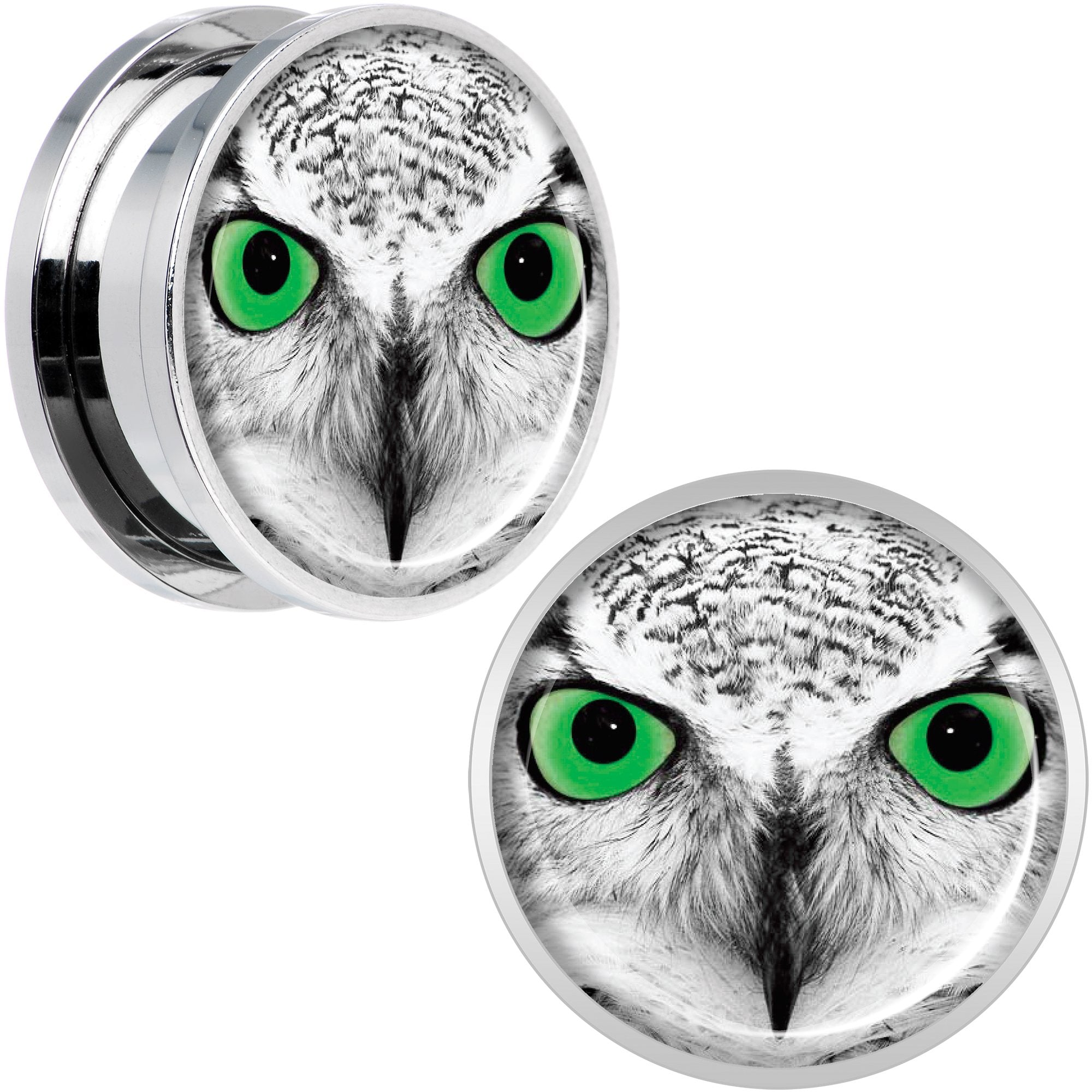 Black White Owl Steel Screw Fit Plug Set 20mm