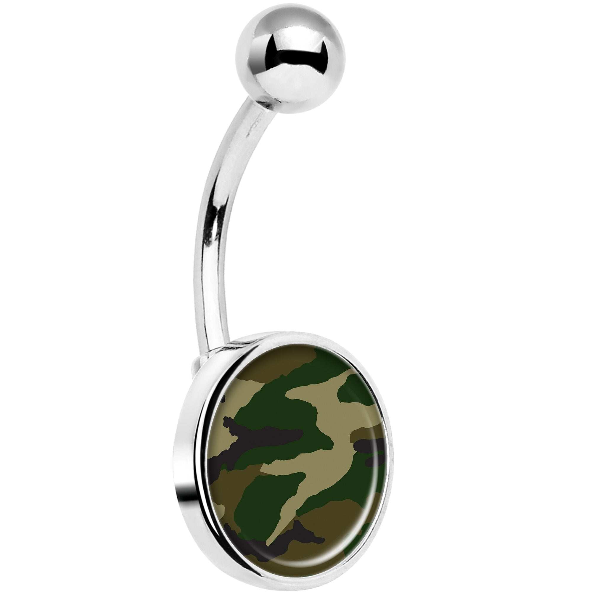 Woodland Camo Print Hypoallergenic Stainless Steel Belly Ring