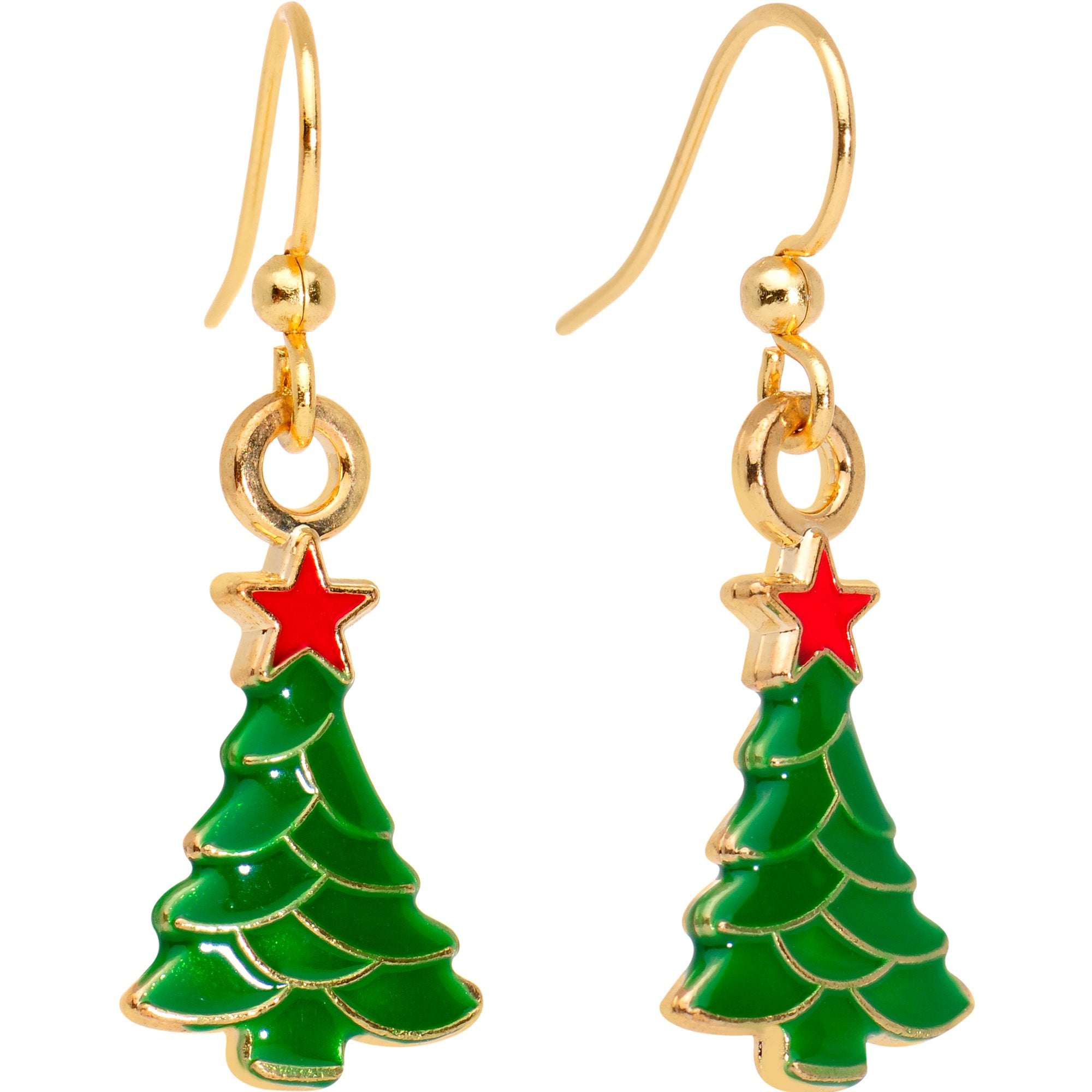 Gold Plated Christmas Tree Star Fishhook Earrings