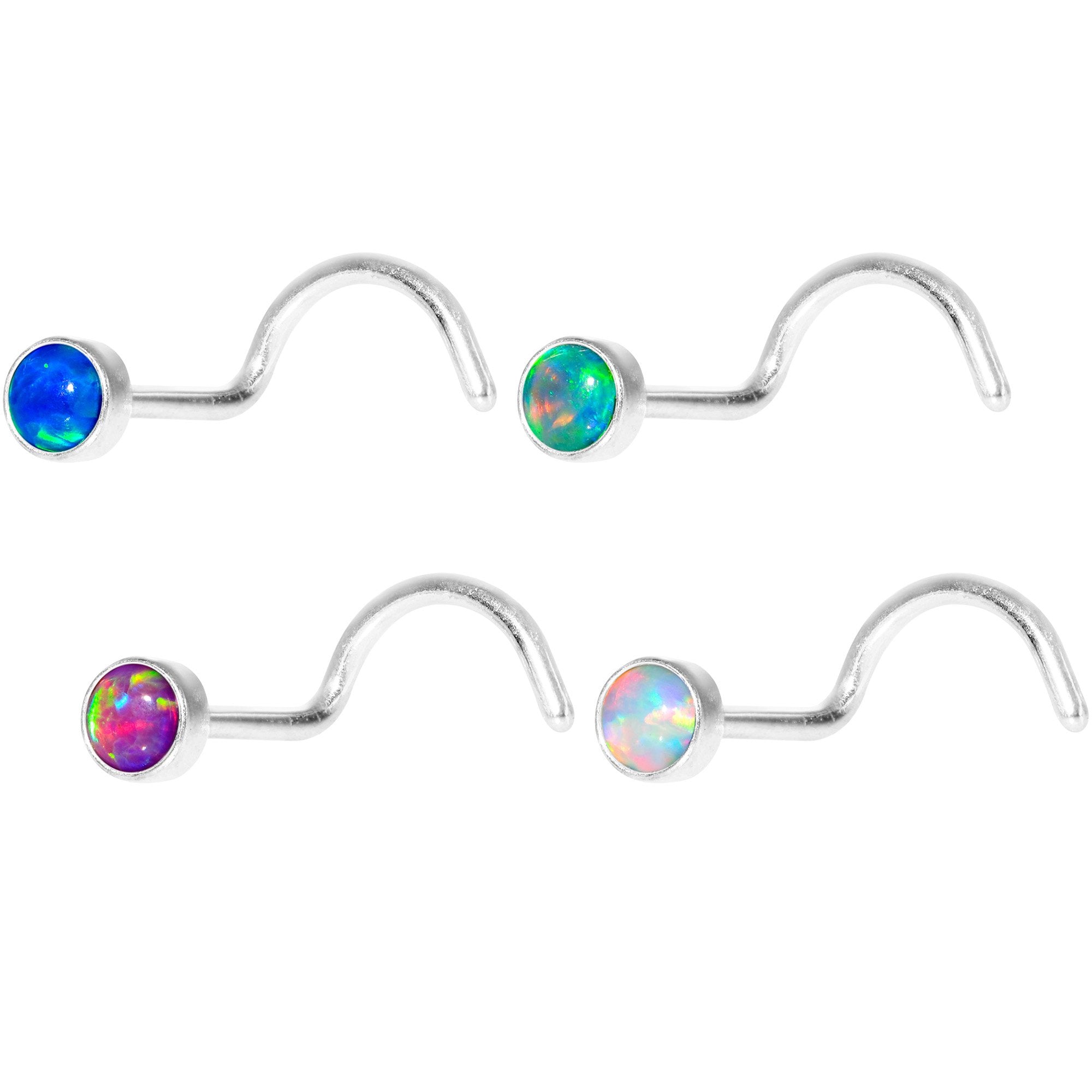 Multi Color 3mm Synthetic Opal Press Fit Nose Screw 4 Pack Set