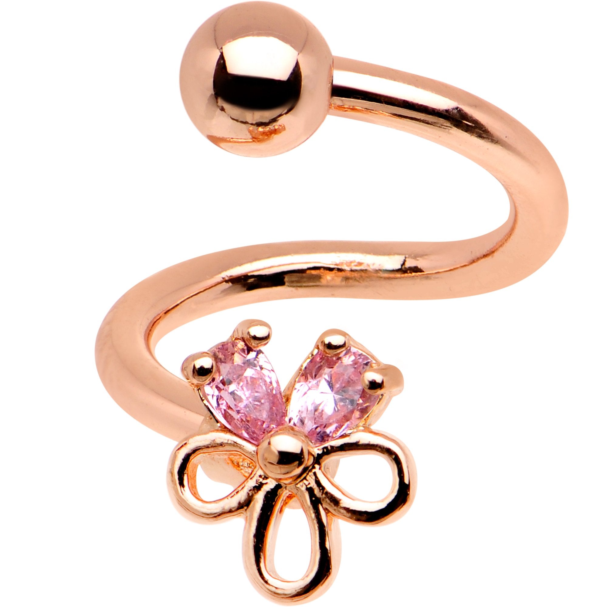 Pink CZ Gem Rose Gold PVD Sage Flower Spiral Twister Belly Ring