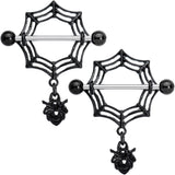 9/16 Black Gem Black Spiders Webs Halloween Dangle Nipple Shield Set