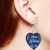 Happy Holidays Snowflake Heart Fishhook Dangle Earrings