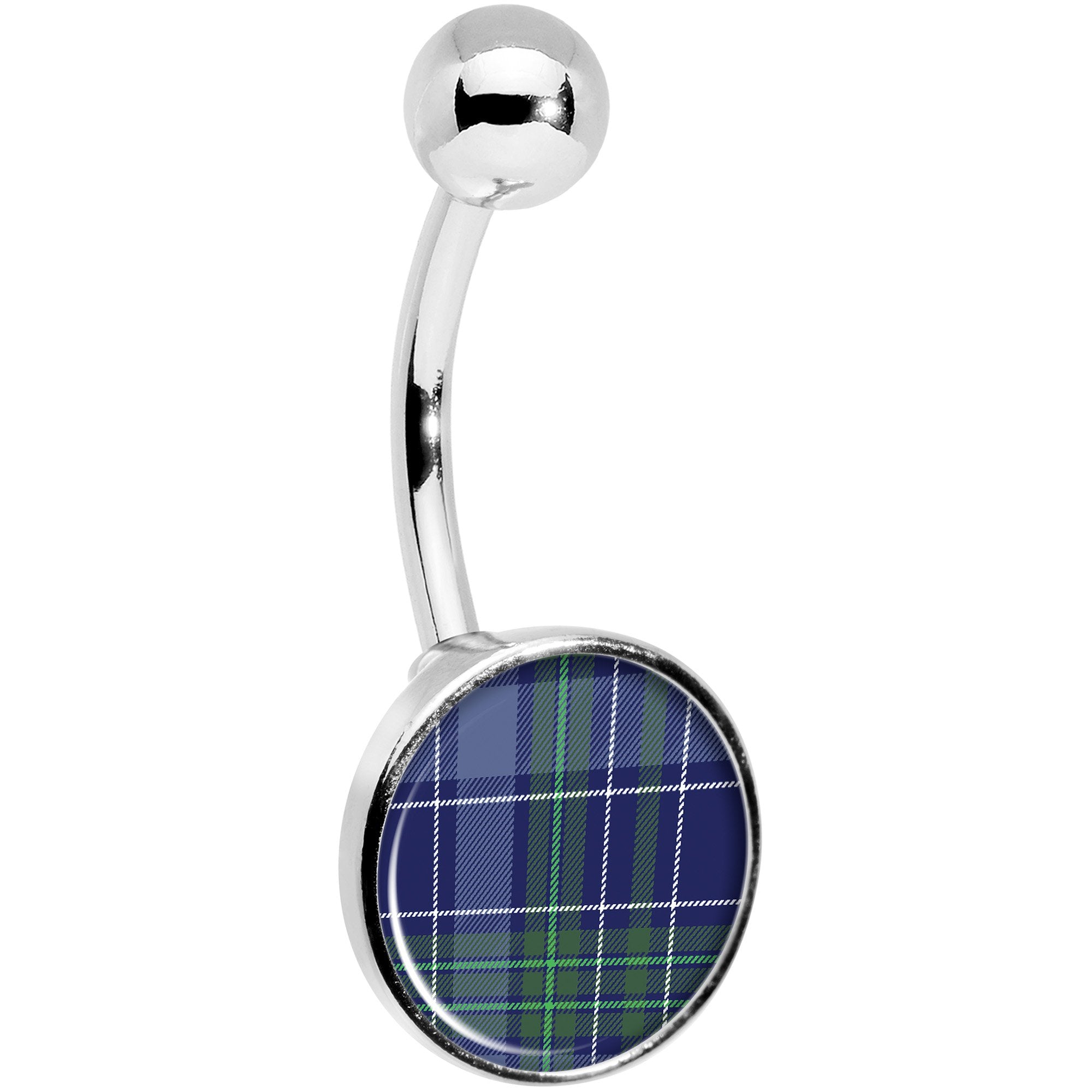 Holiday Blue Green Plaid  Stainless Steel Belly Ring stylish jewelry