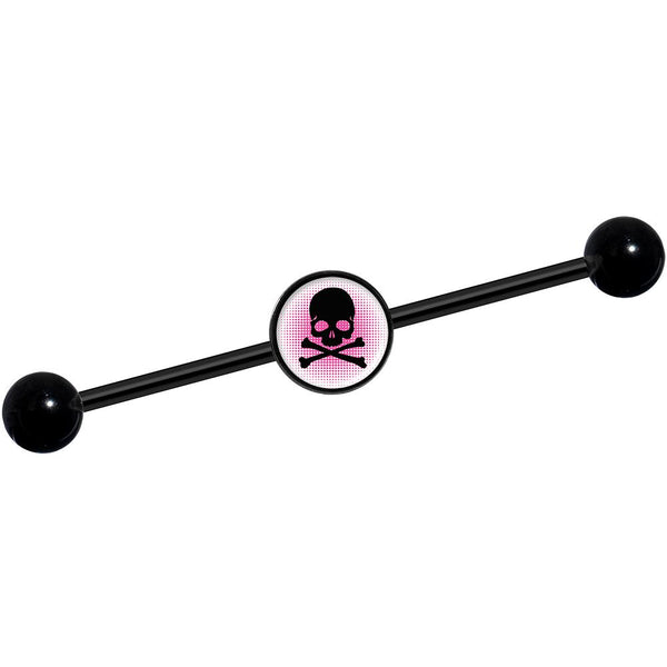 14 Gauge Pink Black Skull Black Industrial Barbell 37mm
