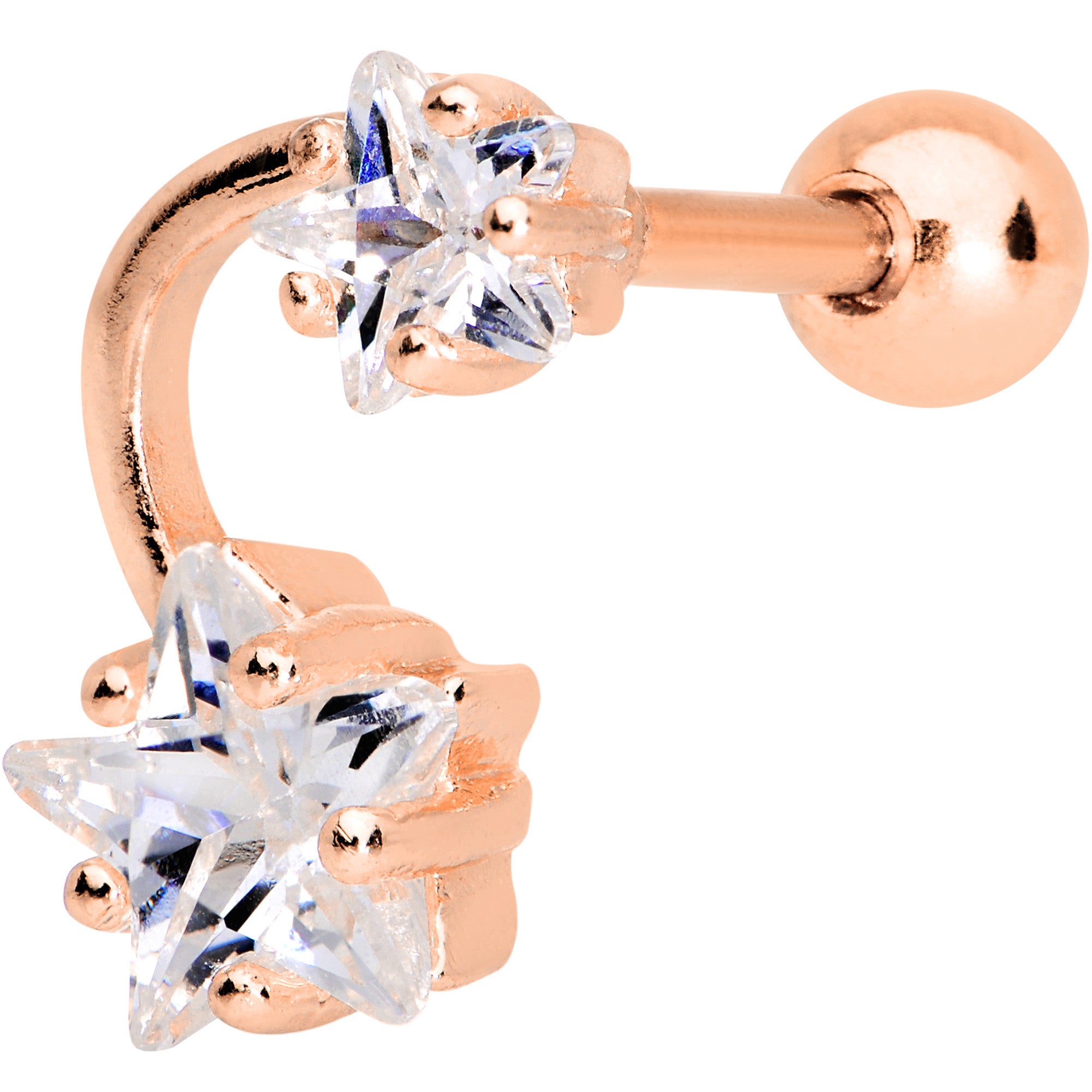 1/4 Clear CZ Gem Rose Gold Tone Star System Cartilage Tragus Earring