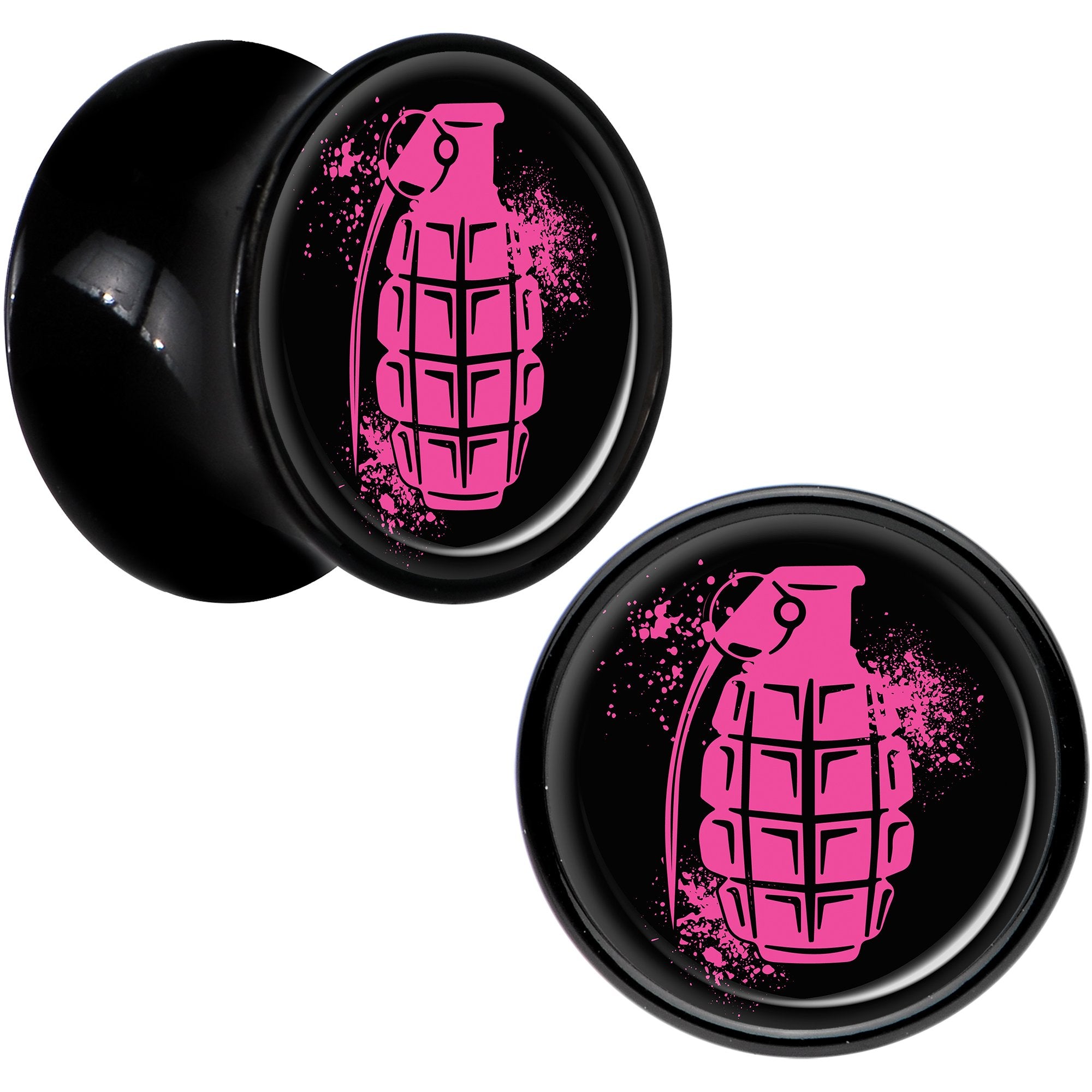 Black Acrylic Pink Grenade Saddle Plug Set 1/2