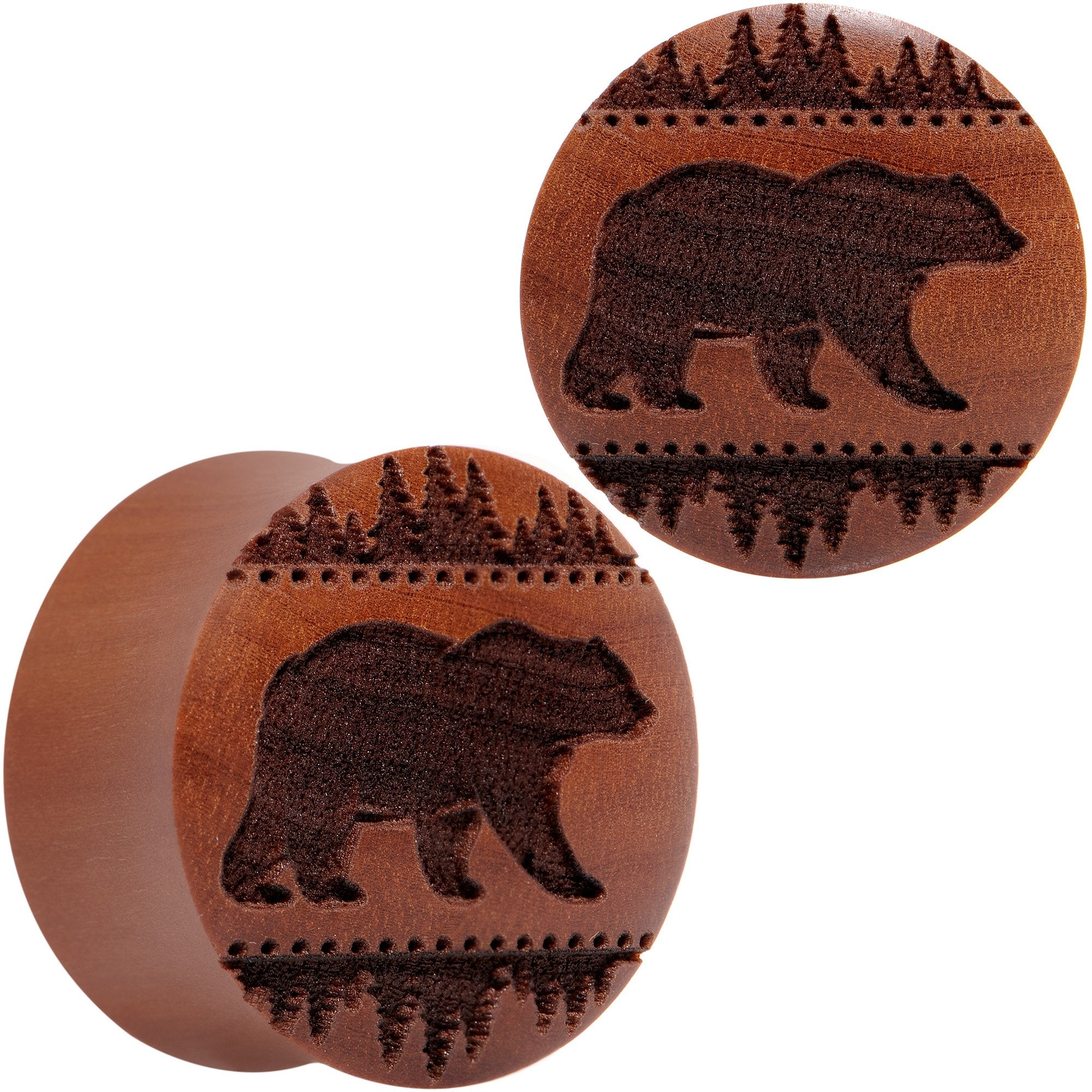 Organic Sawo Wood Holiday Bear in the Woods Saddle Plug Set Sizes 8mm to 25mm