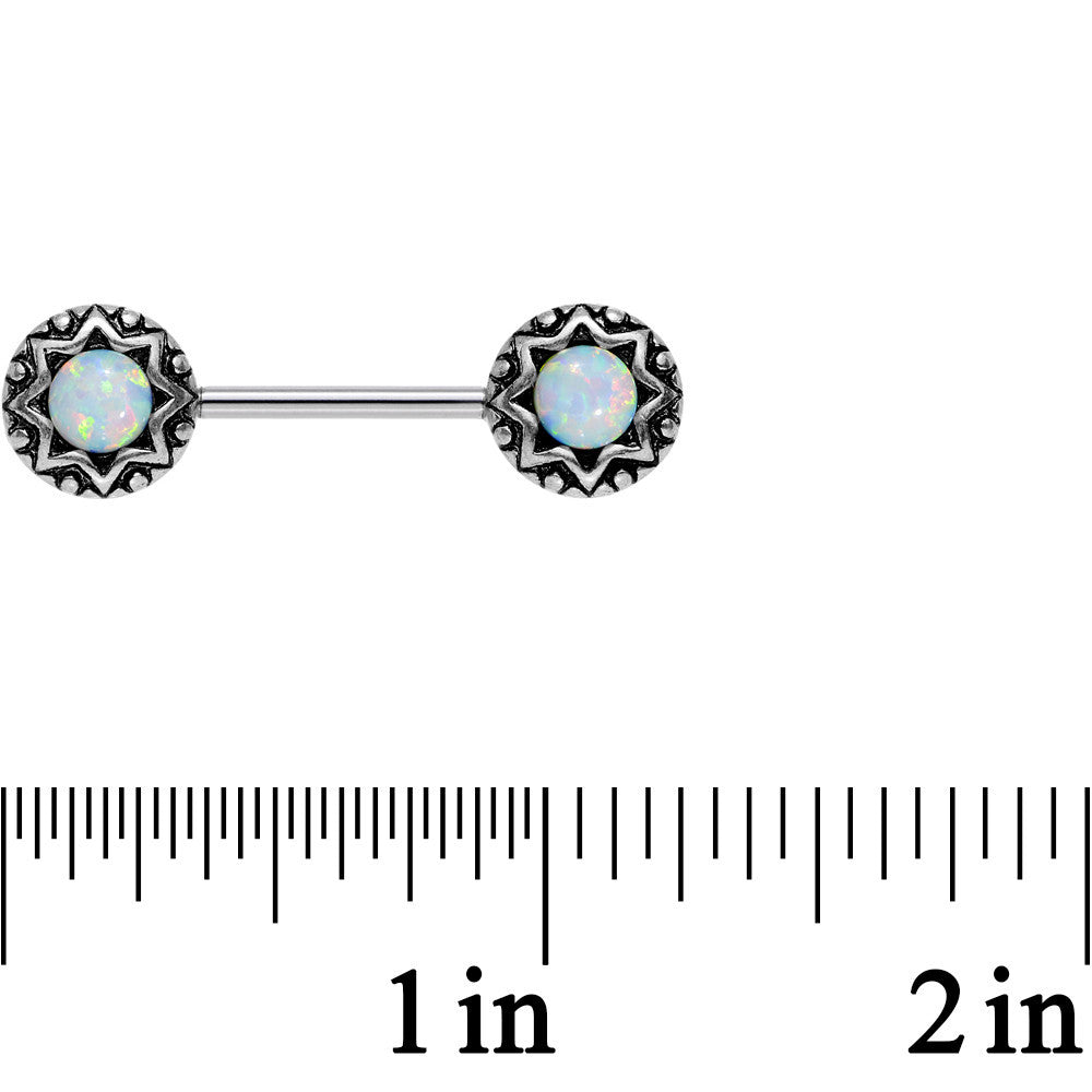 14 Gauge 5/8 White Synthetic Opal Lotus Flower Nipple Barbell Set