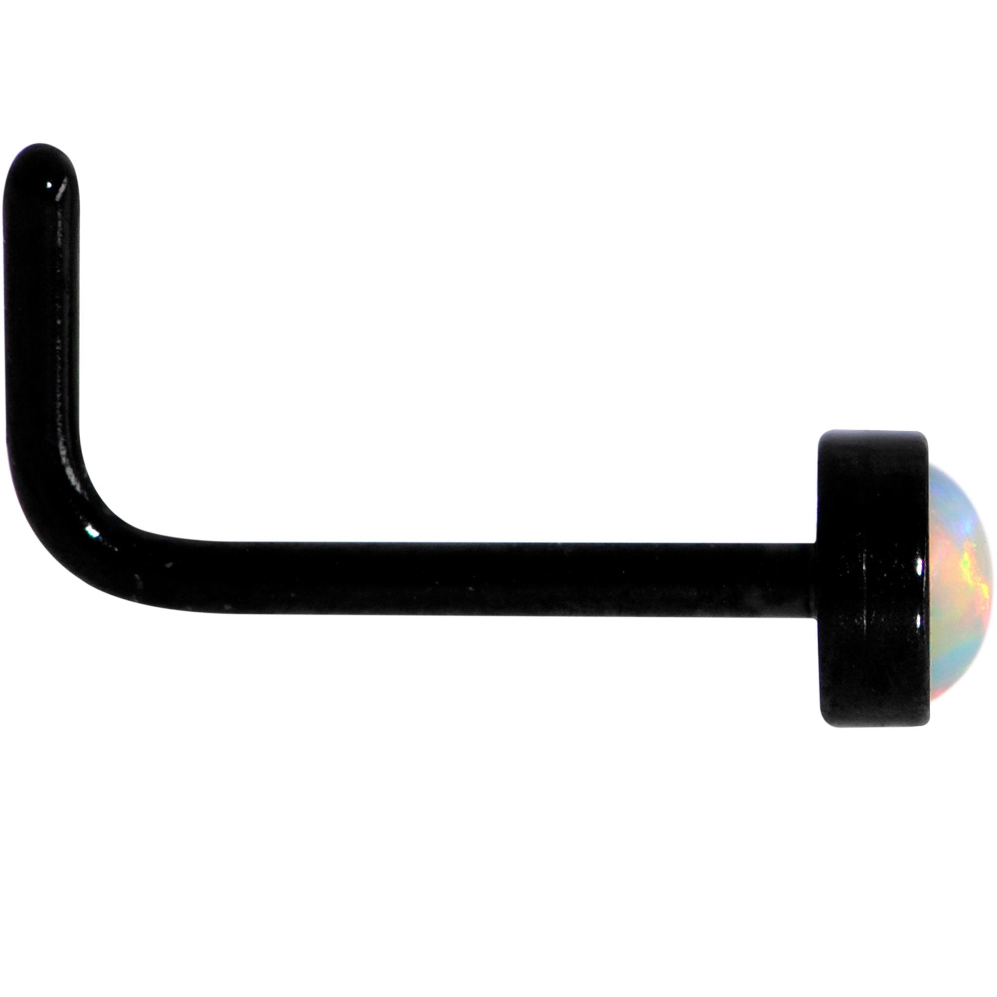 White 3mm Synthetic Opal Inlay Black Anodized L-Shape Nose Ring