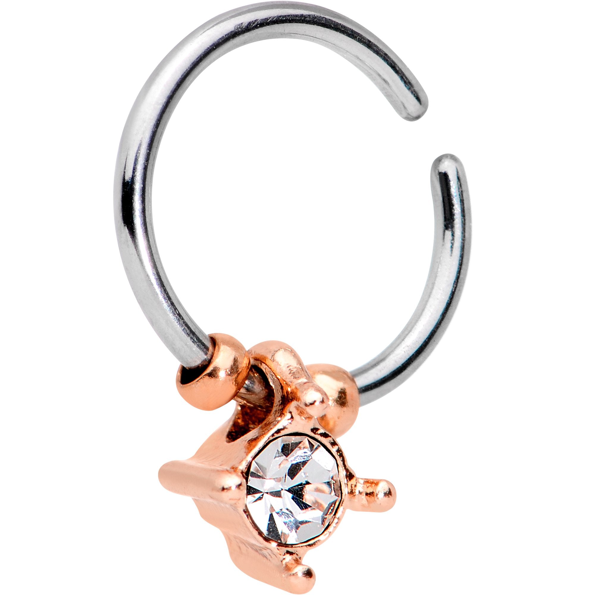 18G Rose Gold Tone Clear Gem Drop Annealed Seamless Circular Ring