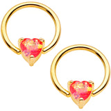 14 Gauge Coral Pink Faux Opal Heart BCR Ring Barbell Nipple Ring Set