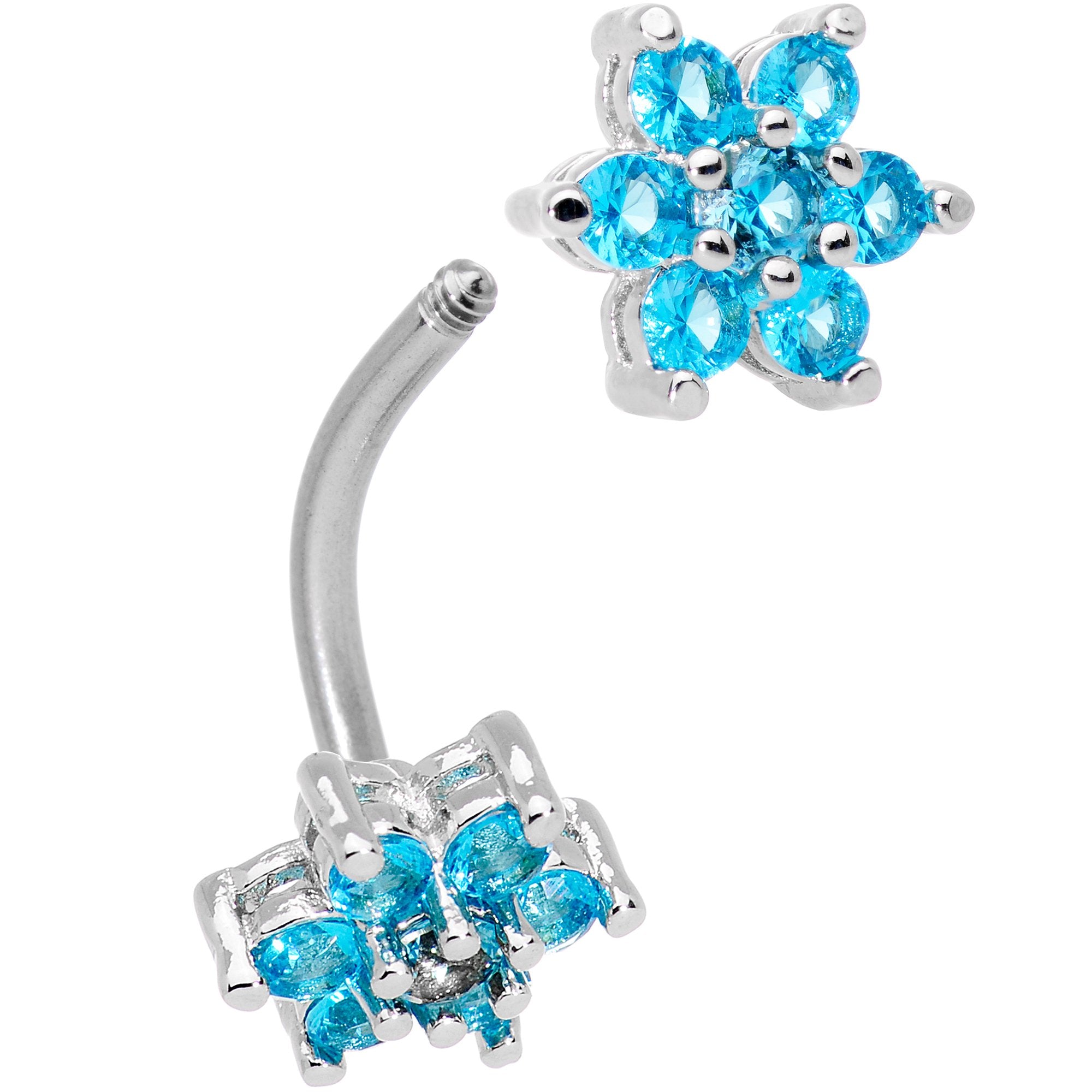 Clear Aqua Gem Double Star Reversible Double Mount Belly Ring