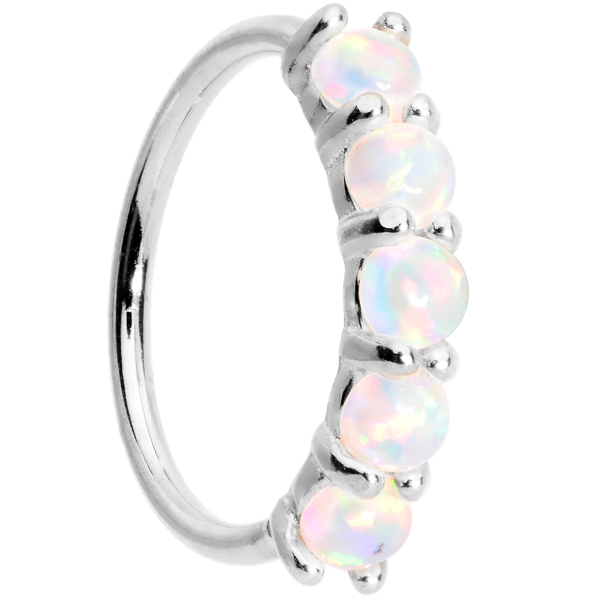 20G White Synthetic Opal 14k White Gold Seamless Circular Ring