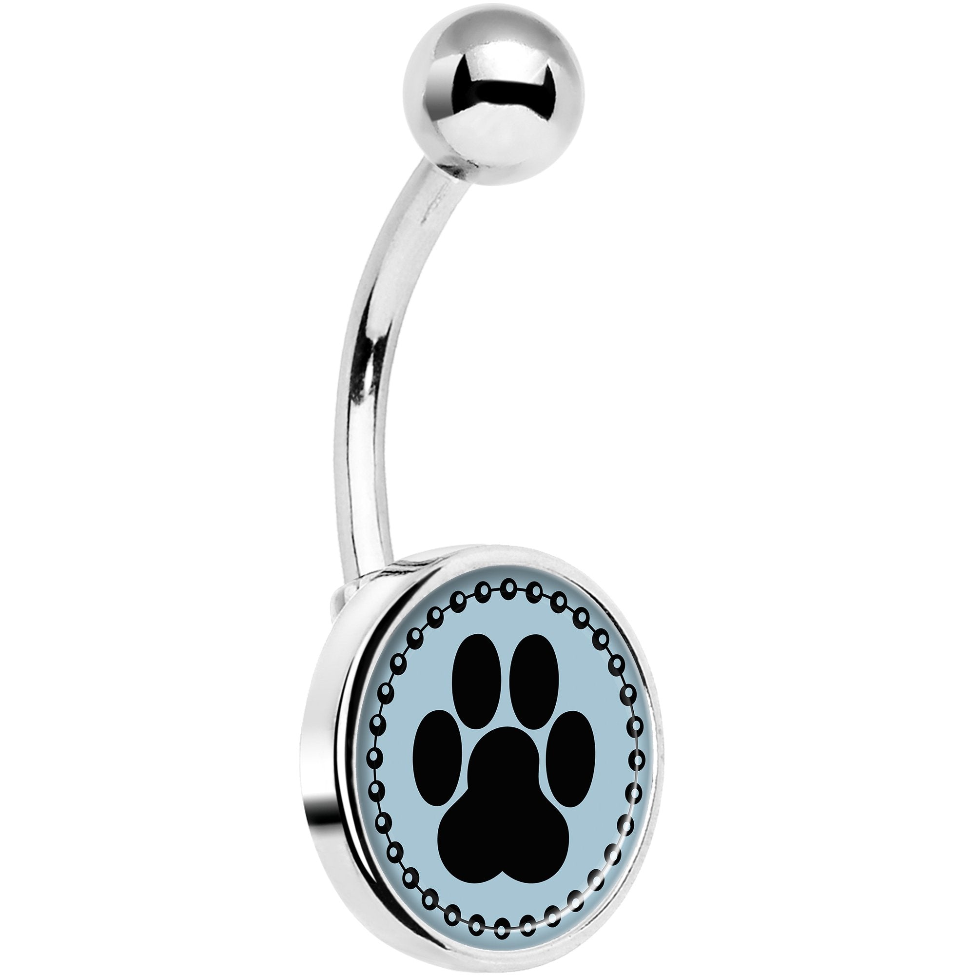 Black on Blue Paw Print Hypoallergenic Stainless Steel Belly Ring
