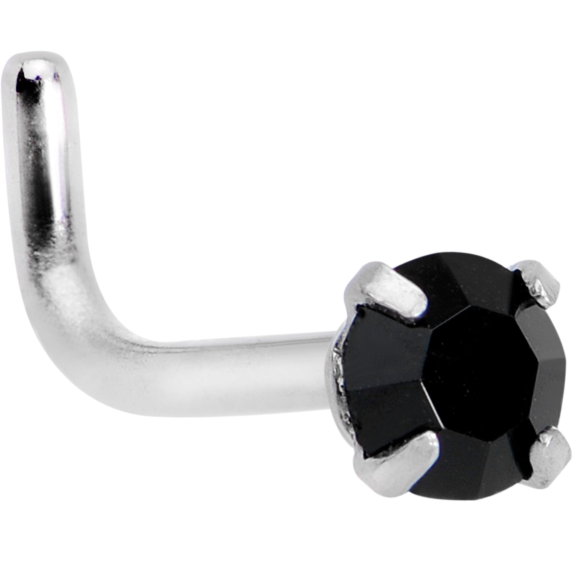 18 Gauge 1/4 Black 3mm CZ Gem Steel L-Shape Nose Ring