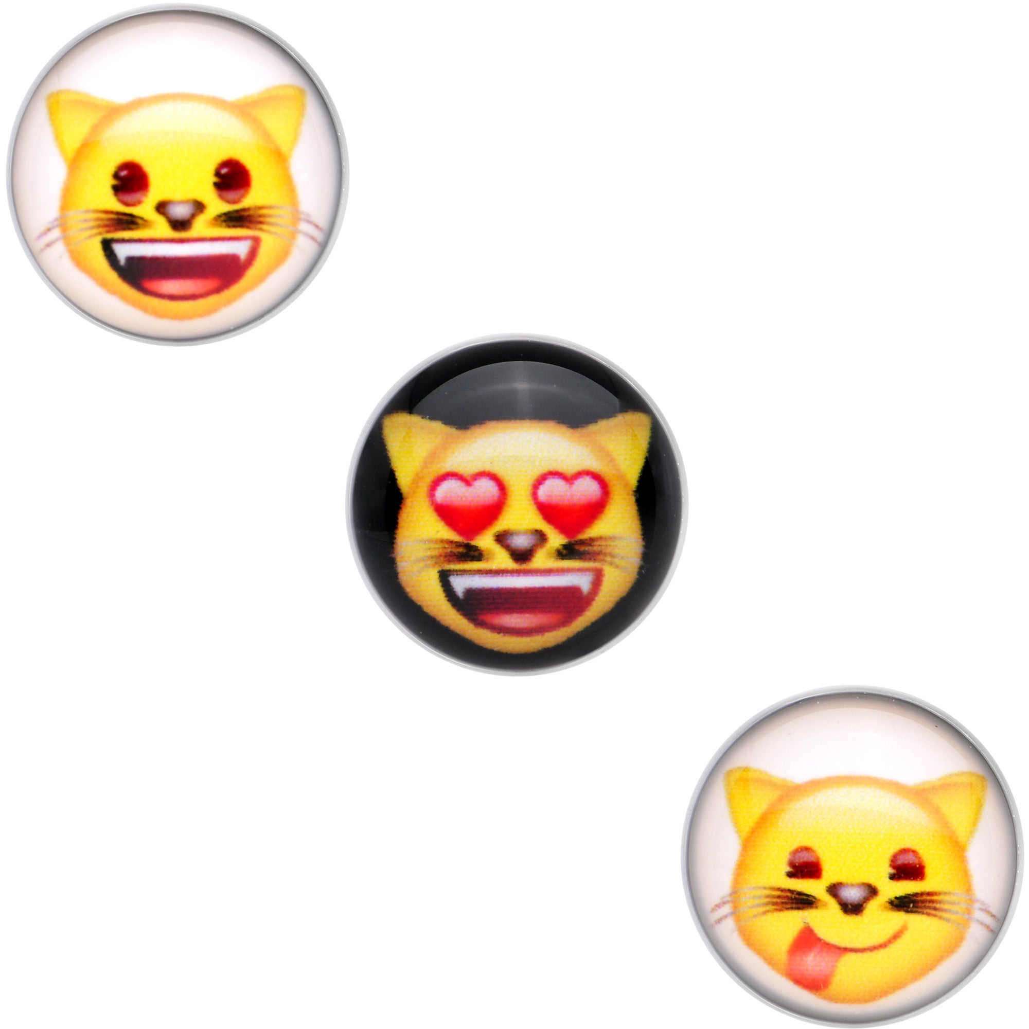 5/8 Licensed Cat Face emoji Tongue Ring Set of 3