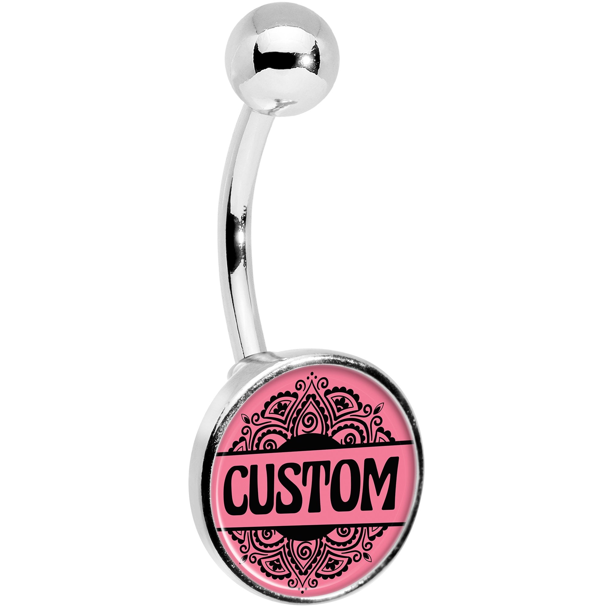 Custom Pink Mandala Personalized Name  Stainless Steel Belly Ring stylish jewelry