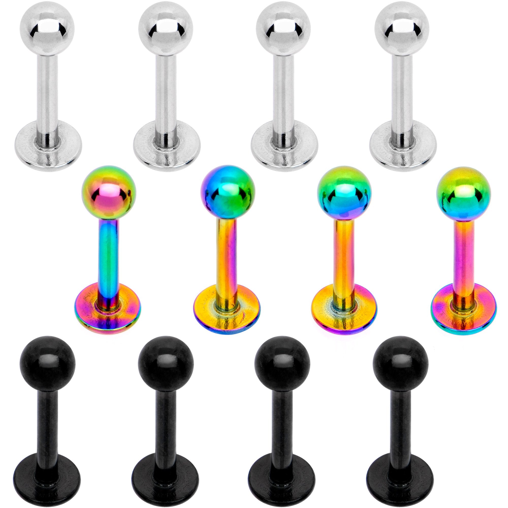 16G 5/16 Rainbow Black PVD Pack Set of 12 Labret Monroe
