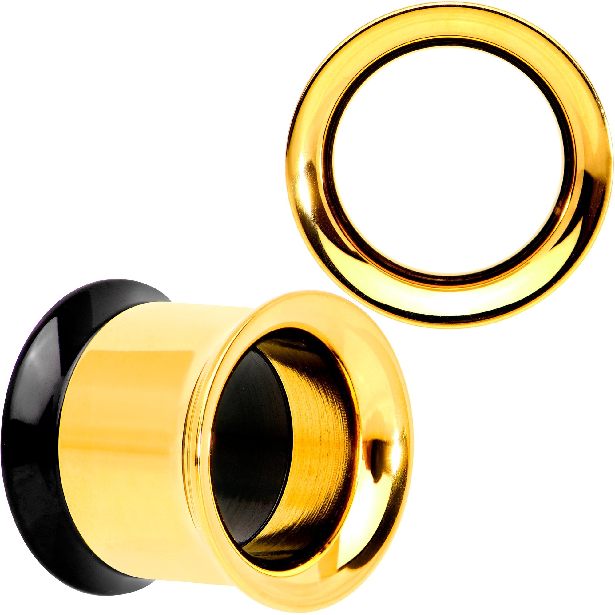 Gold PVD Black Two Tone Screw Fit Tunnel Plug Set 3mm to 16mm