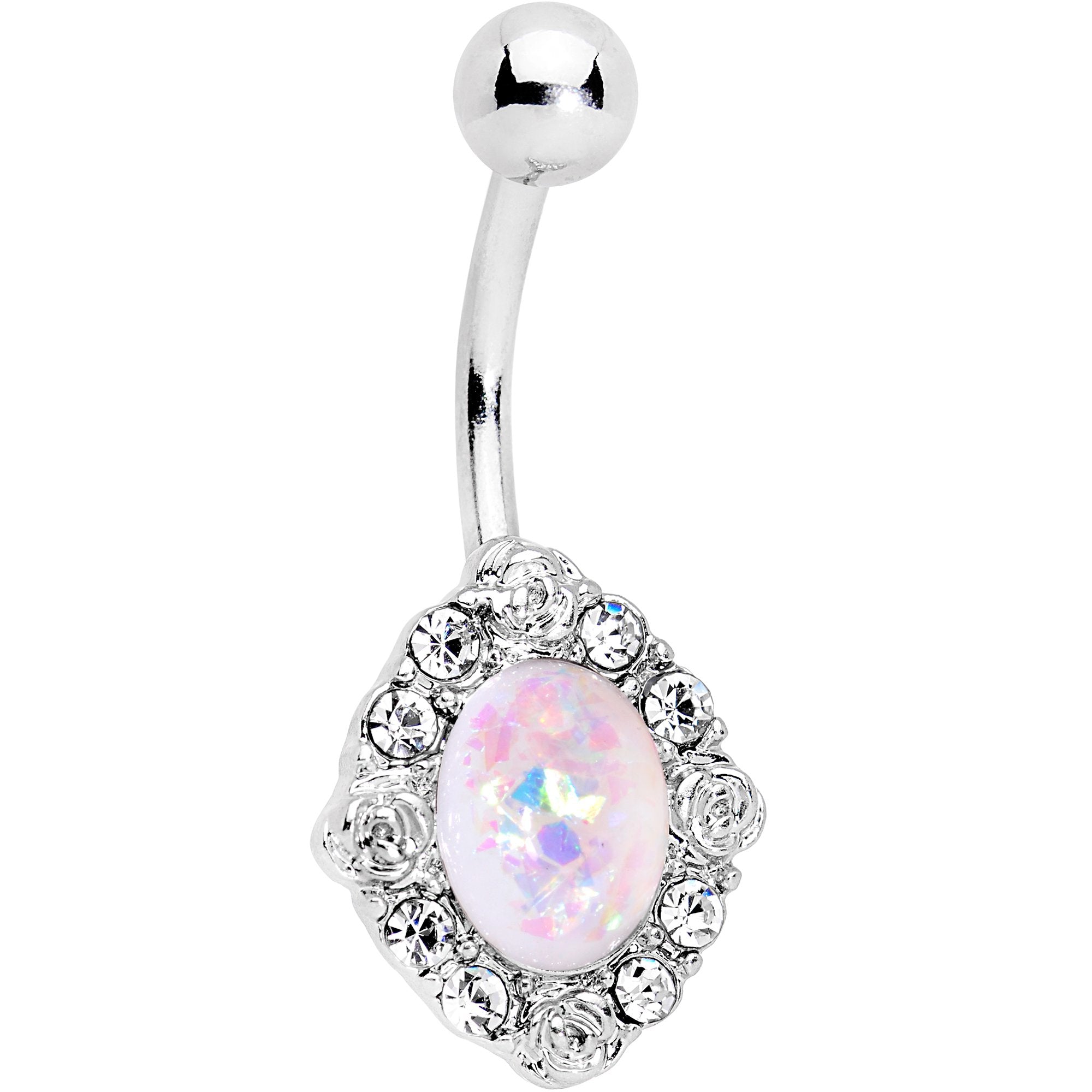 White Faux Opal Long Look in the Mirror Belly Ring