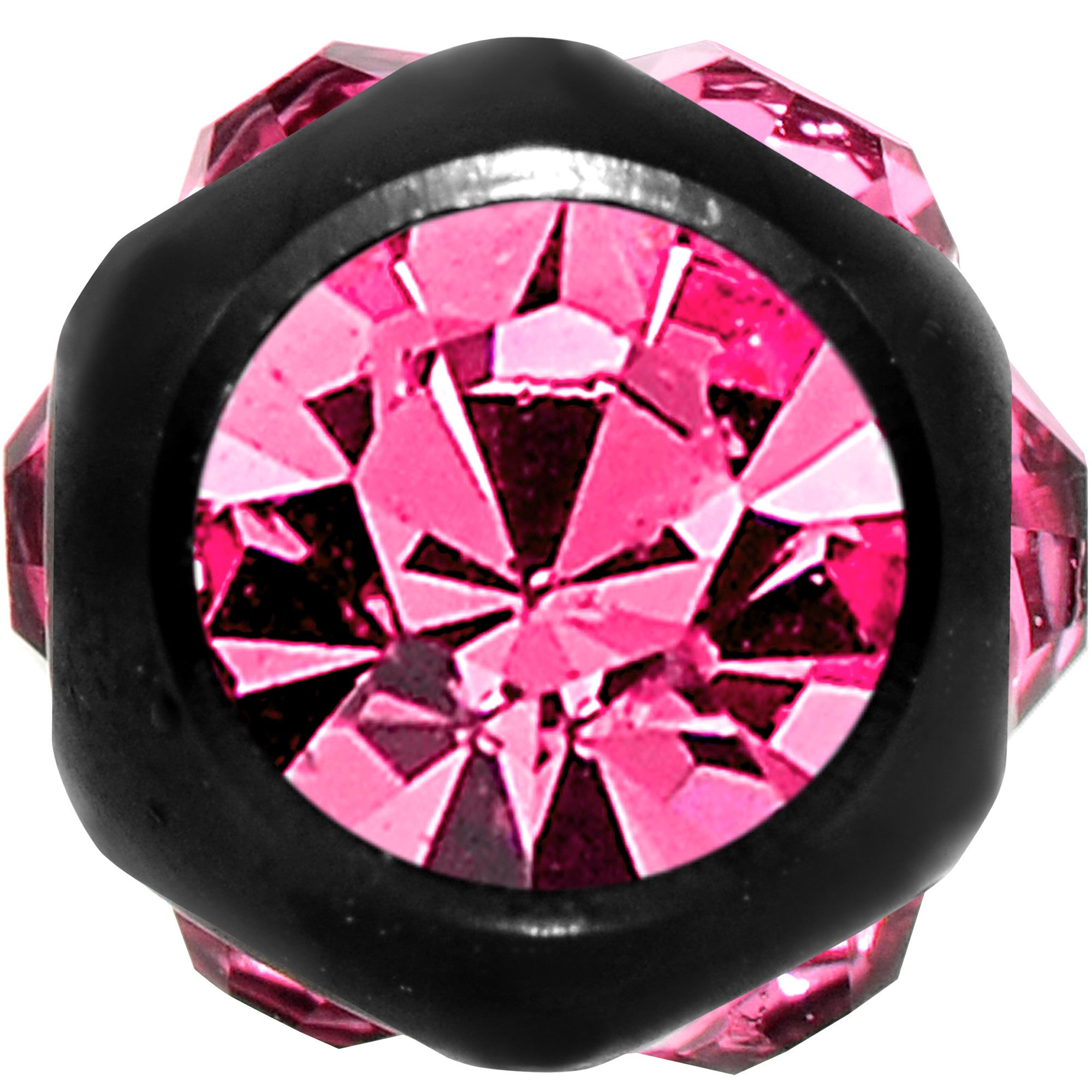 Pink CZ Gem Studded Black Barbell Tongue Ring