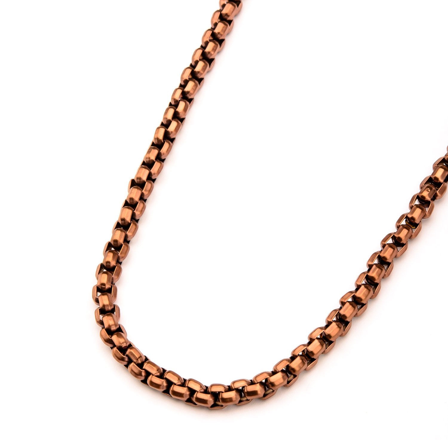 Mens Stainless Steel Rose Gold IP 8.3mm Round Box Chain Bracelet