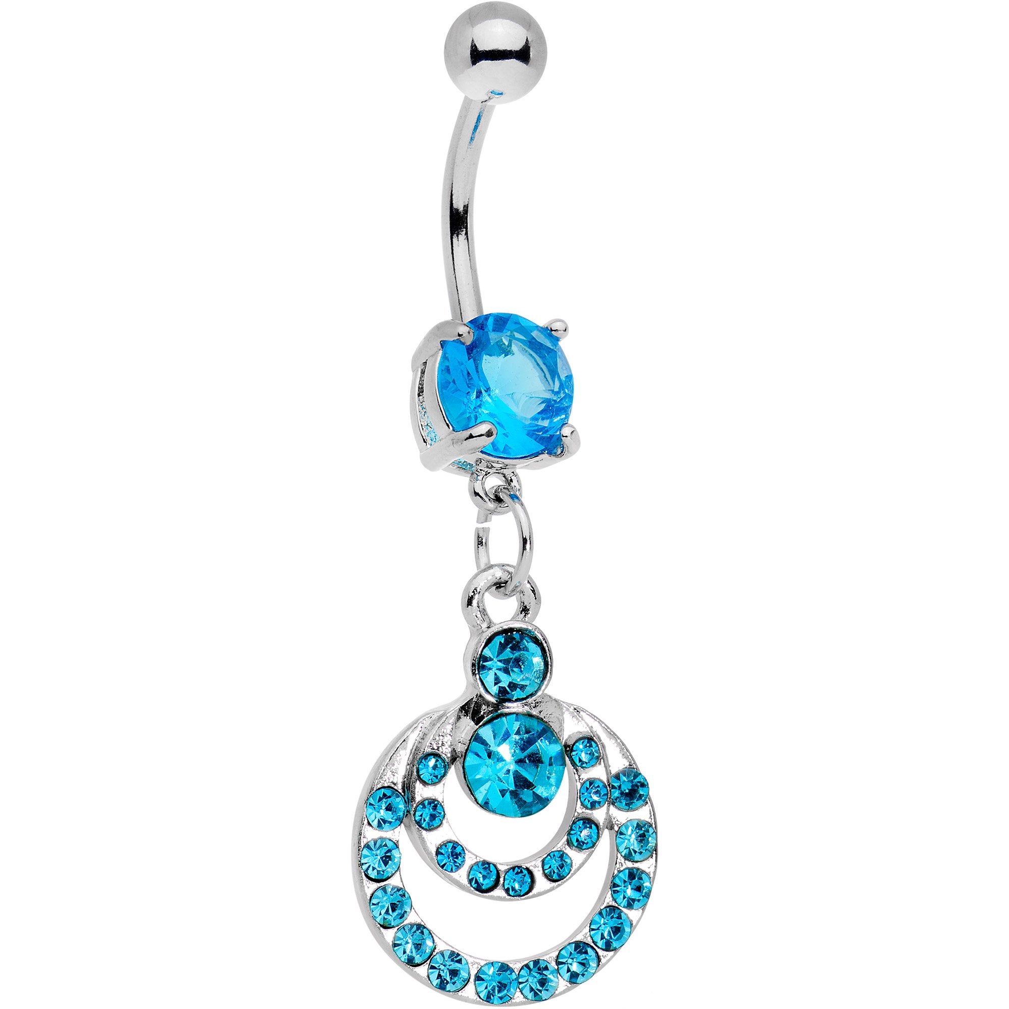 Aqua Gem Double Crescent Dangle Belly Ring