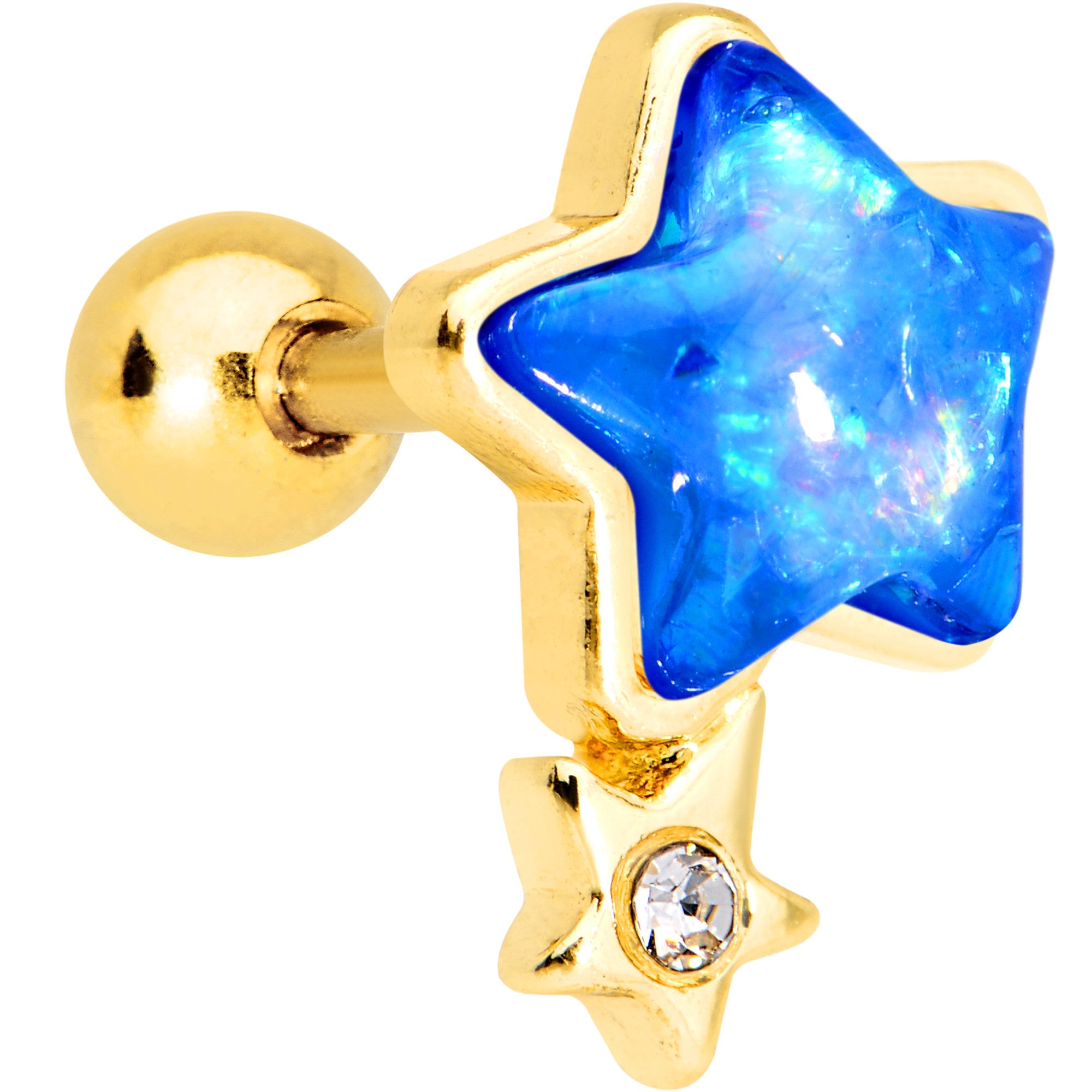 1/4 Blue Faux Opal Gold Tone Star Child Cartilage Tragus Earring
