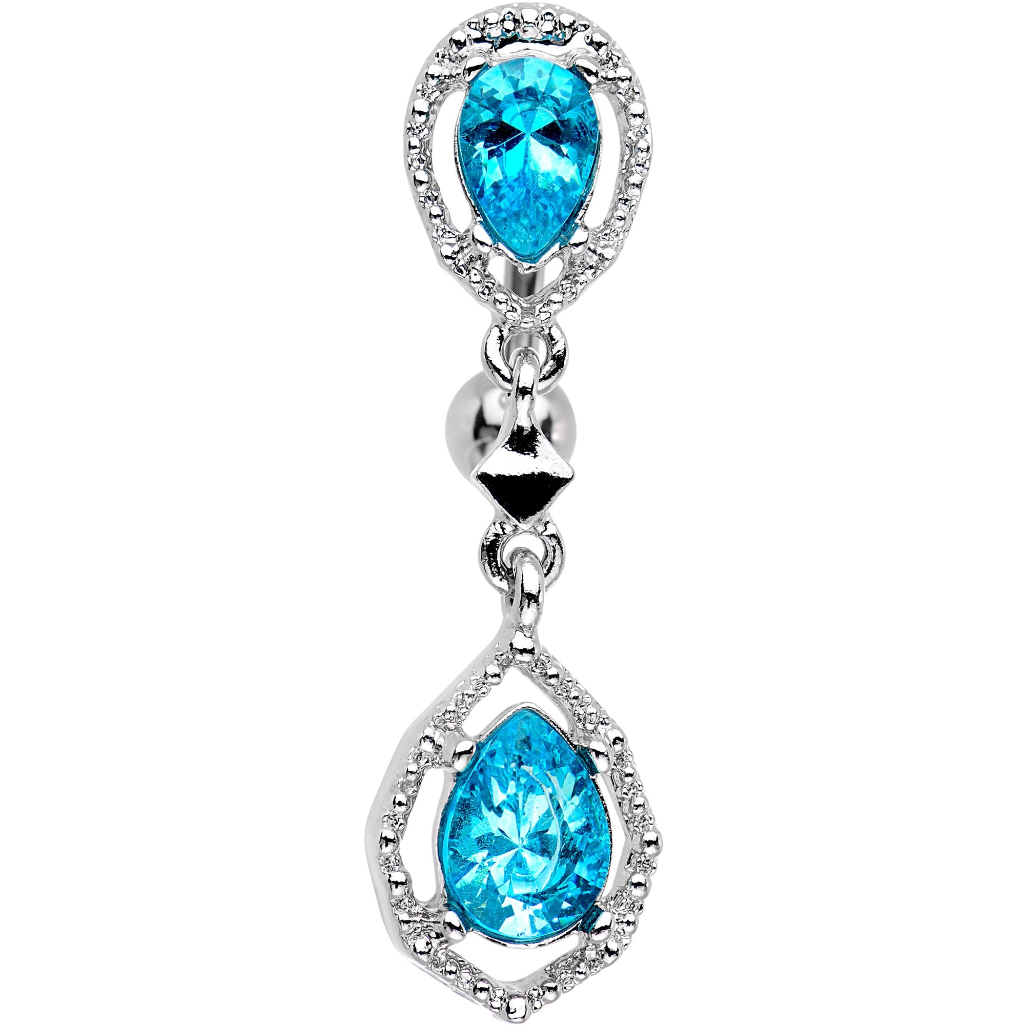 Aqua Gem Twin Top Mount Dangle Belly Ring