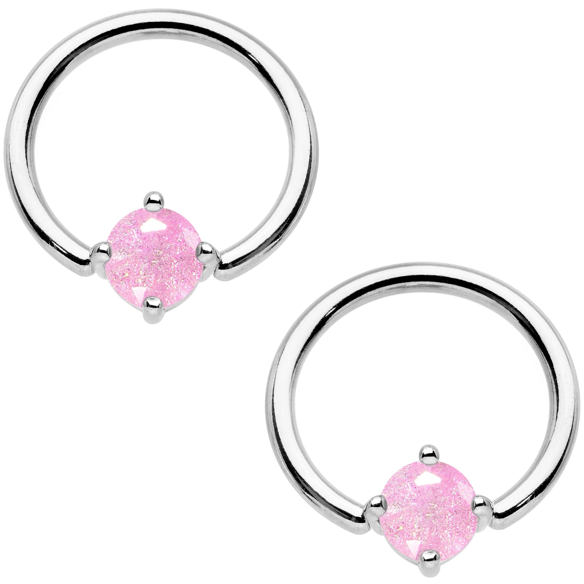 14 Gauge Pink CZ Gem BCR Captive Ring Barbell Nipple Ring Set