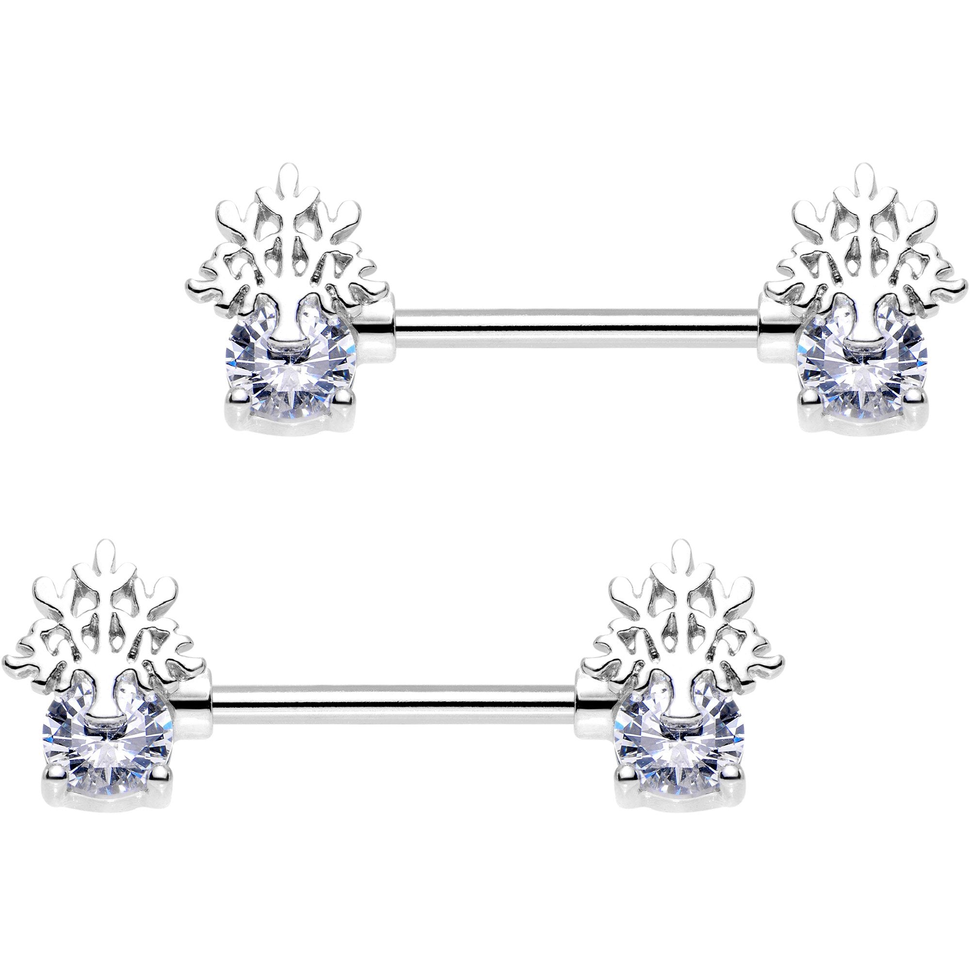 9/16 Clear Gem Heavenly Tree of Life Barbell Nipple Ring Set