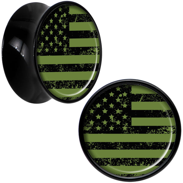 Black Acrylic Green American Flag Saddle Plug Set 9/16
