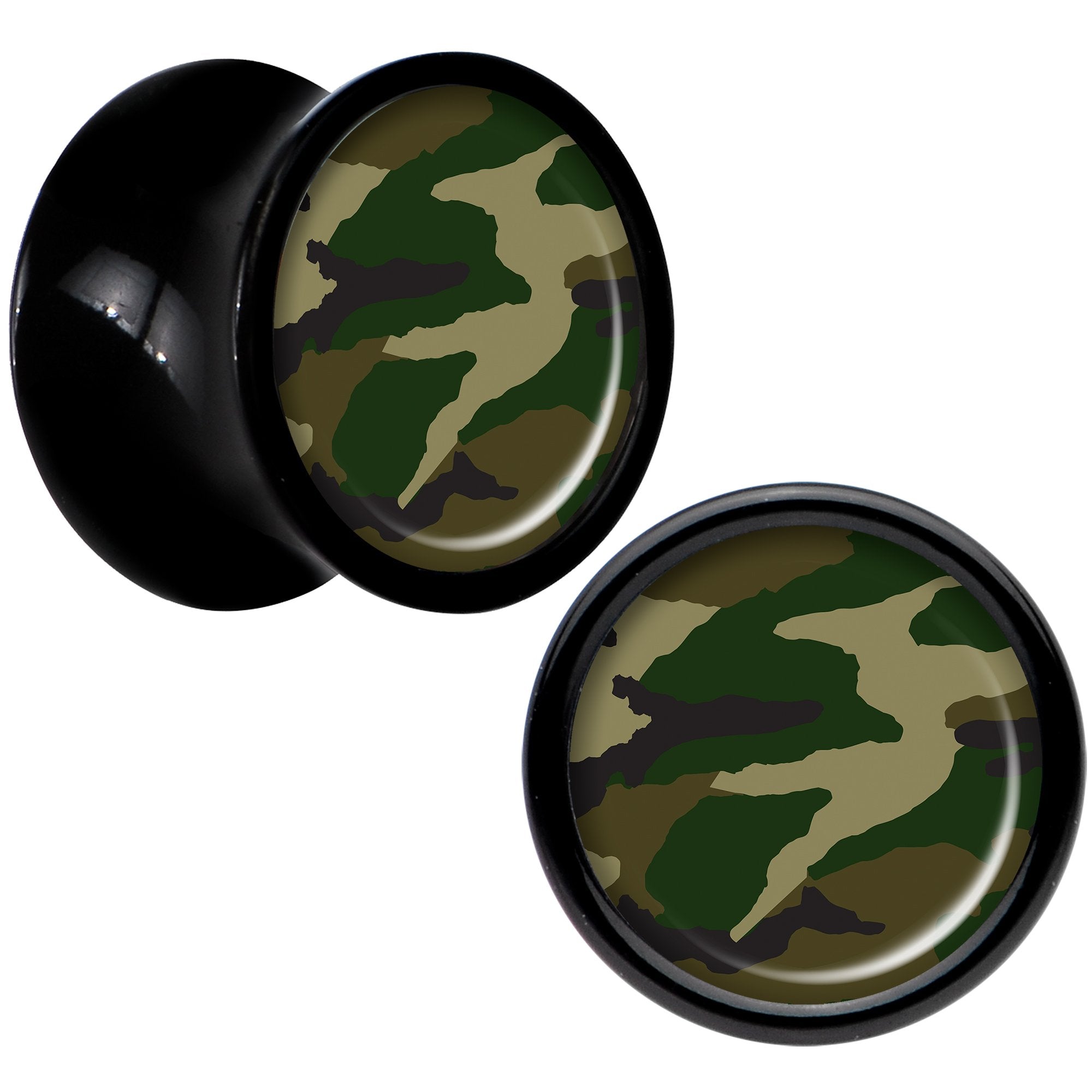 Black Acrylic Woodland Camo Print Saddle Plug Set 0G