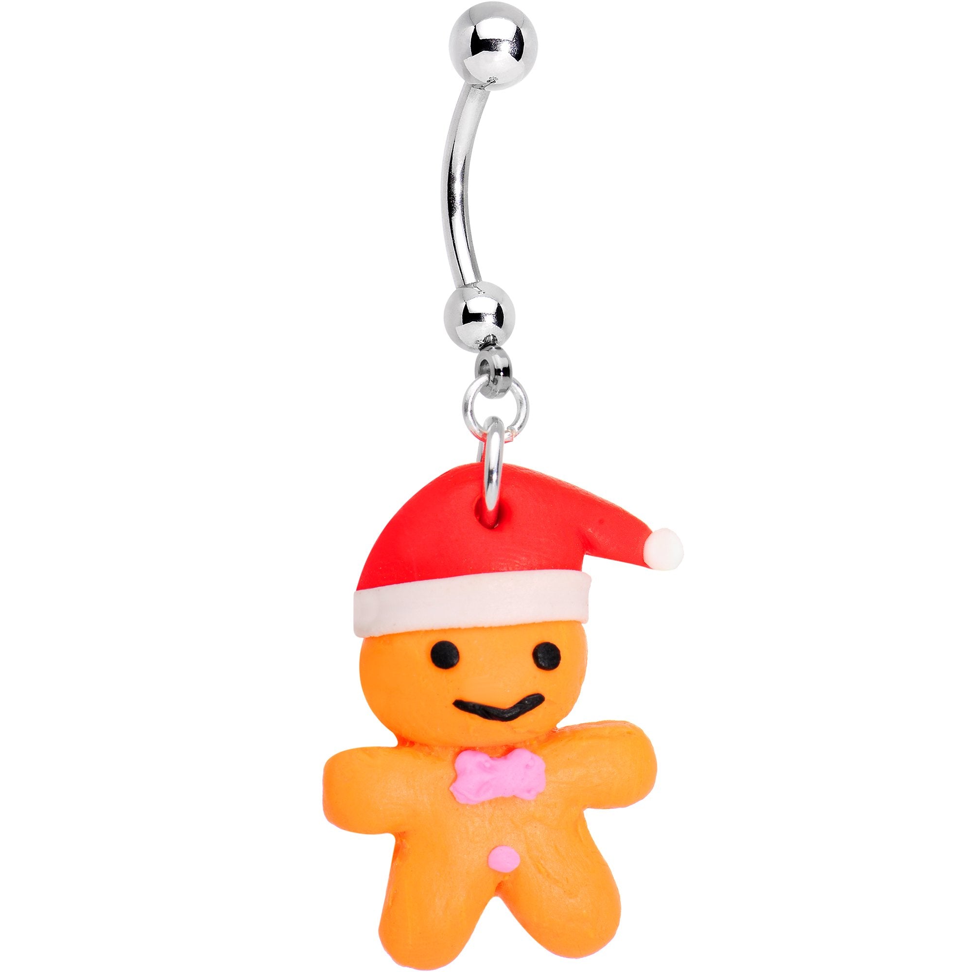 Holiday Gingerbread Santa Dangle Belly Ring
