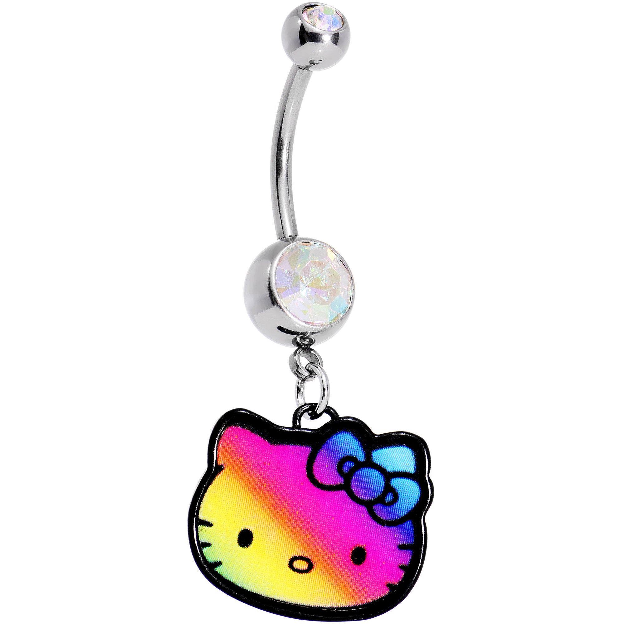 Officially Licensed Hello Kitty Cat Aurora Gem Rainbow Dangle Belly Ring