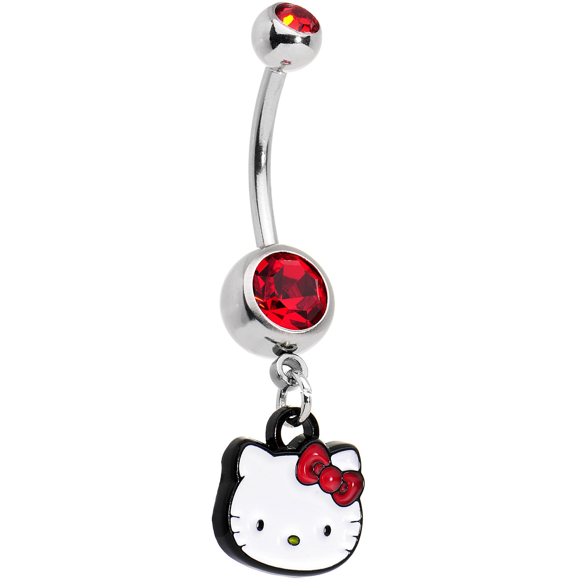 Officially Licensed Hello Kitty Cat Red Gem Dangle Belly Ring