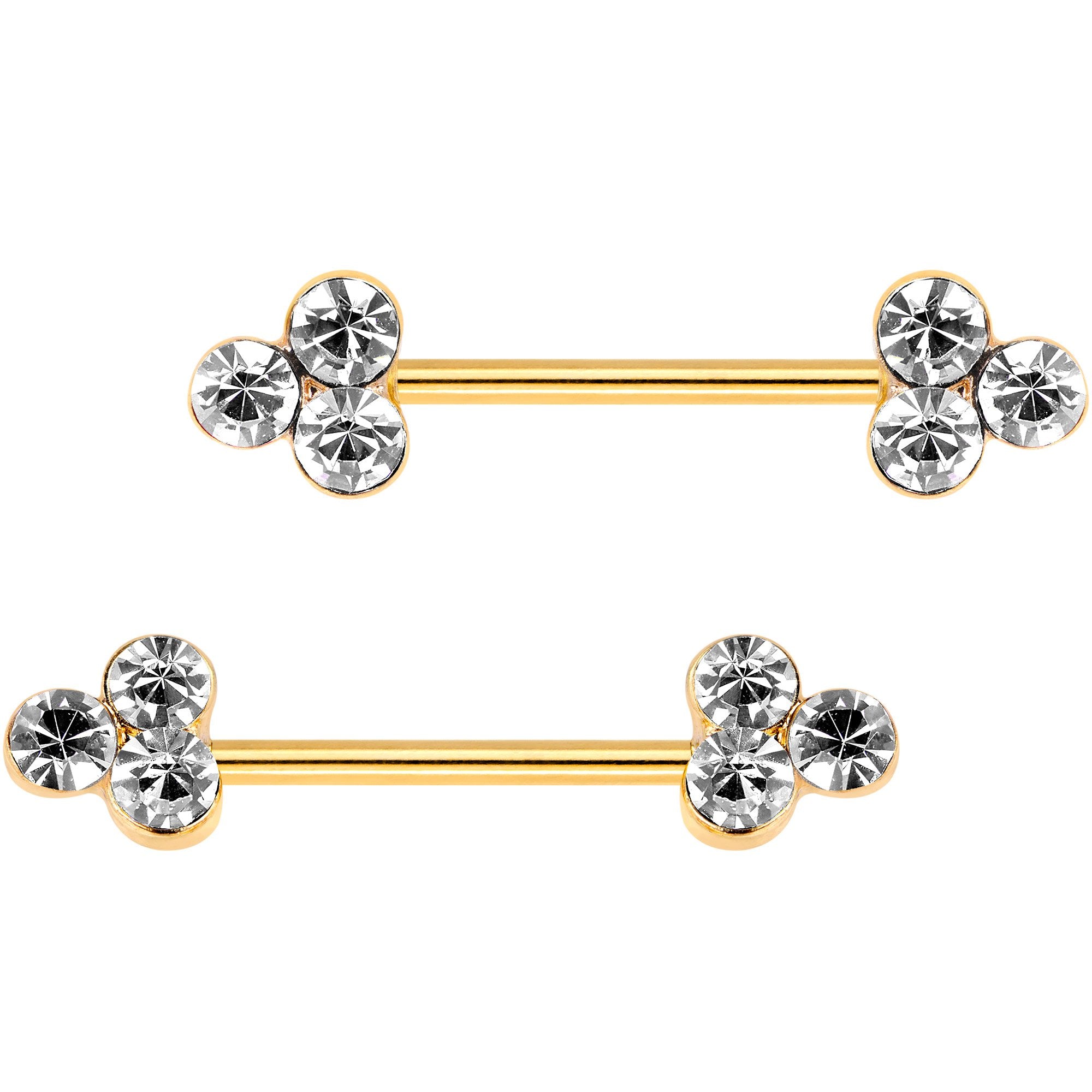 Clear Gem Gold Tone Plated Triple Circle Barbell Nipple Ring Set