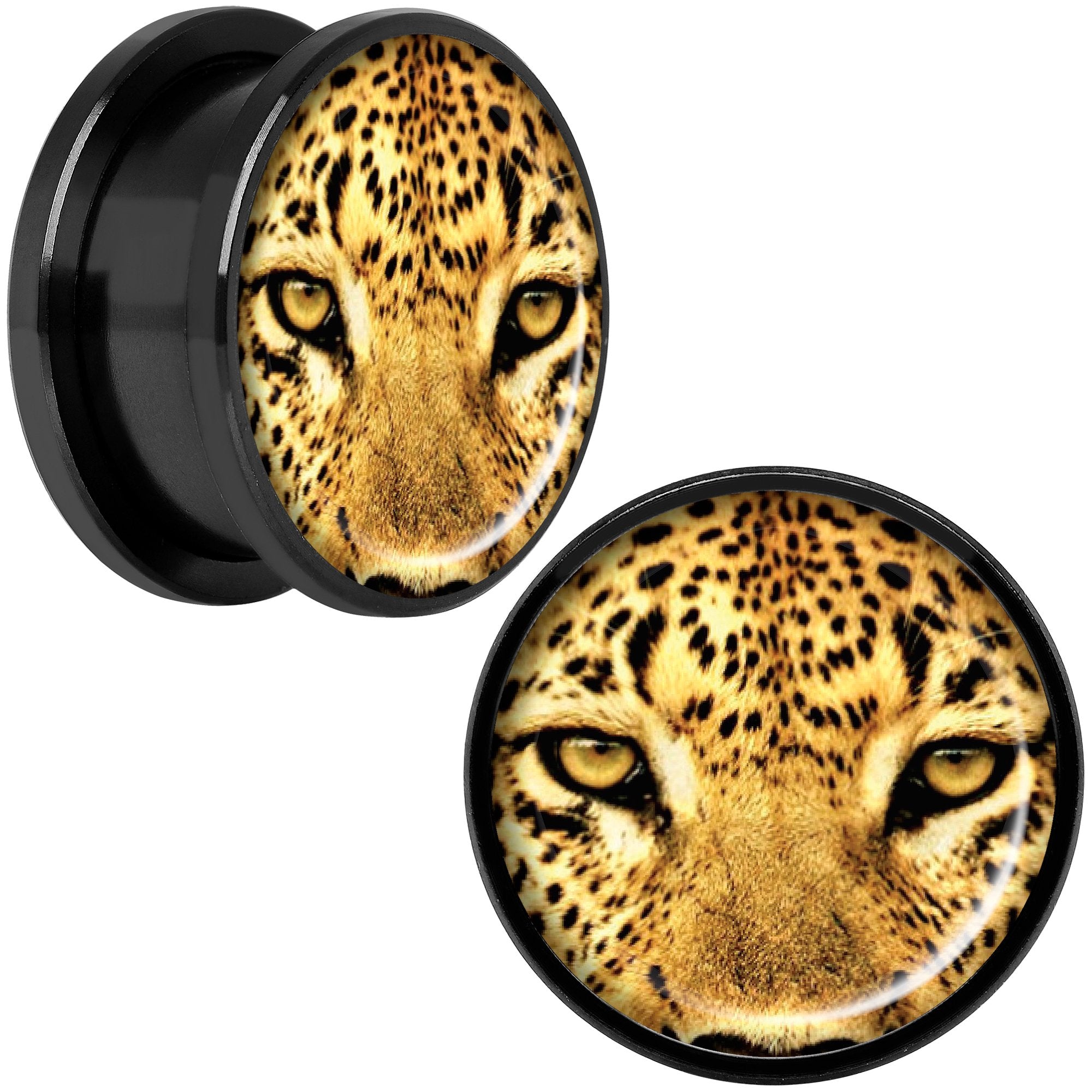 Full Color Leopard Eyes Black Anodized Screw Fit Plug Set 18mm